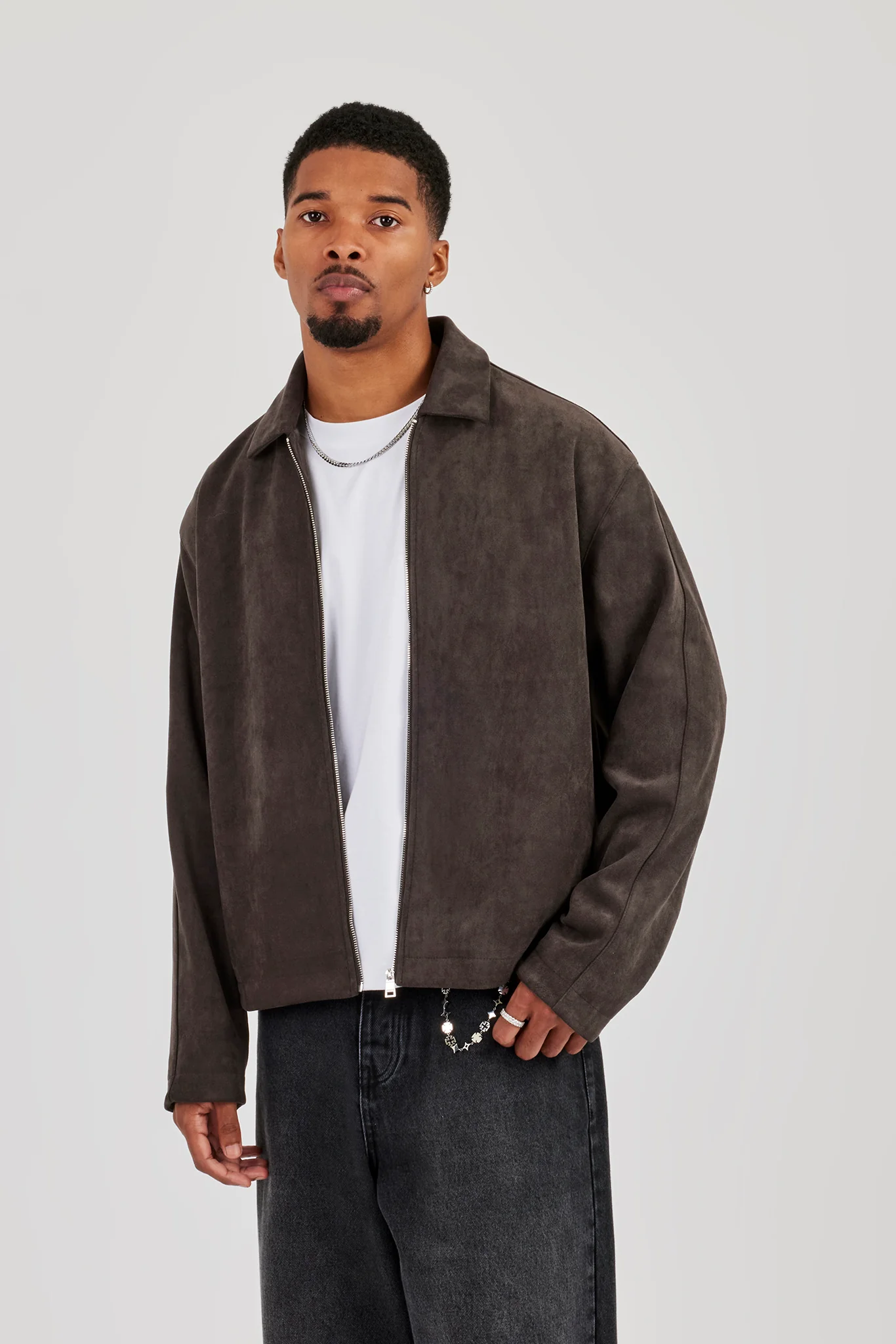 Suede Collared Jacket - Charcoal