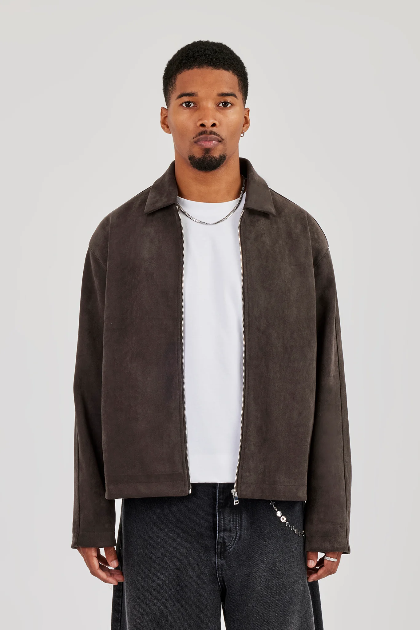 Suede Collared Jacket - Charcoal - Image 4
