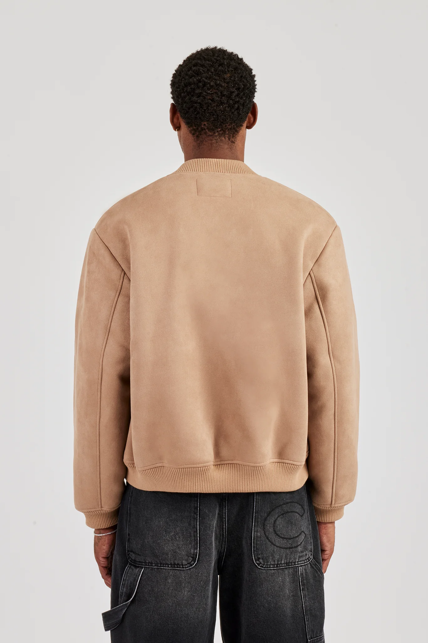 Suede Fur Lined Bomber - Tan - Image 3