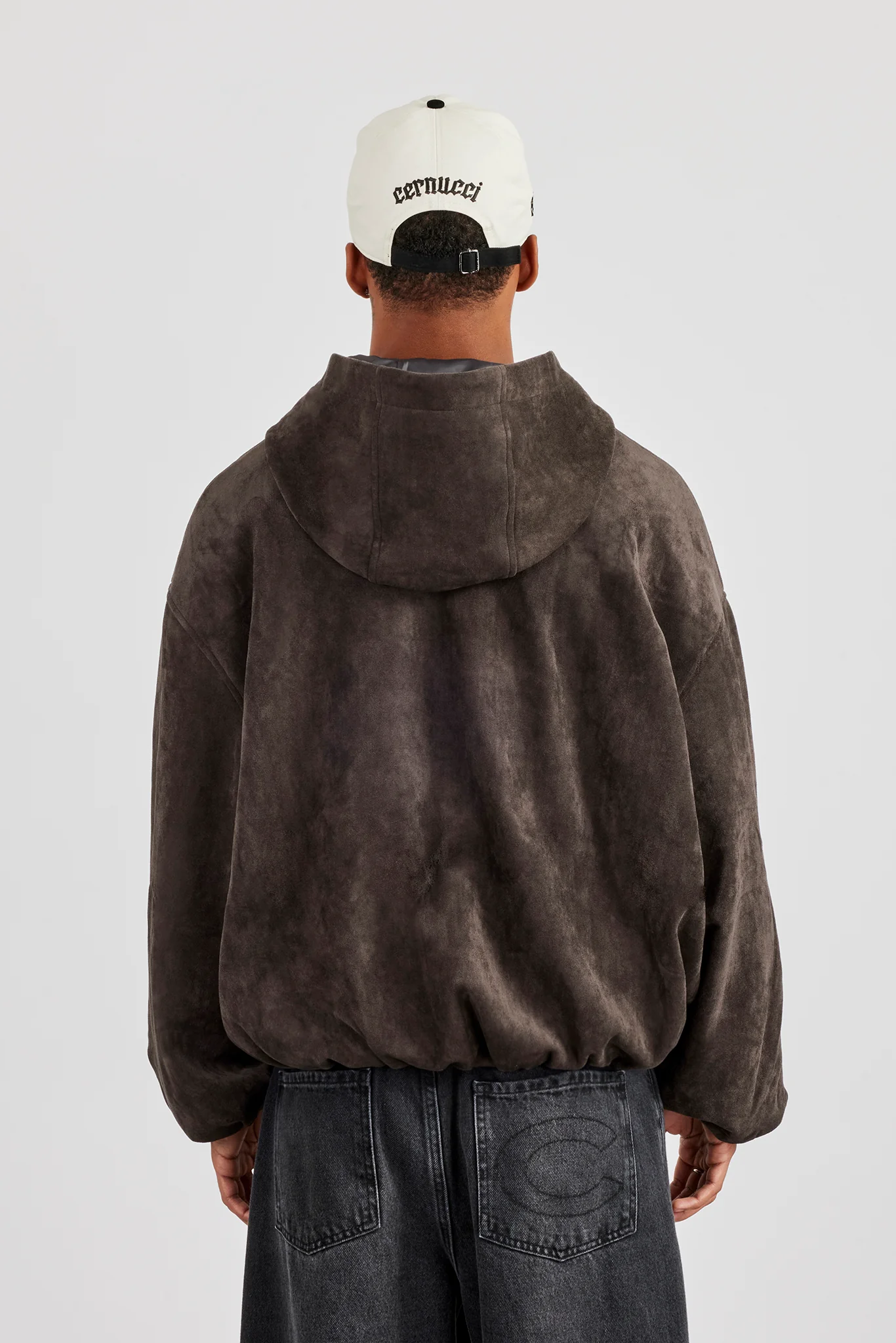Suede Hooded Jacket With Tab - Chocolate - Image 3