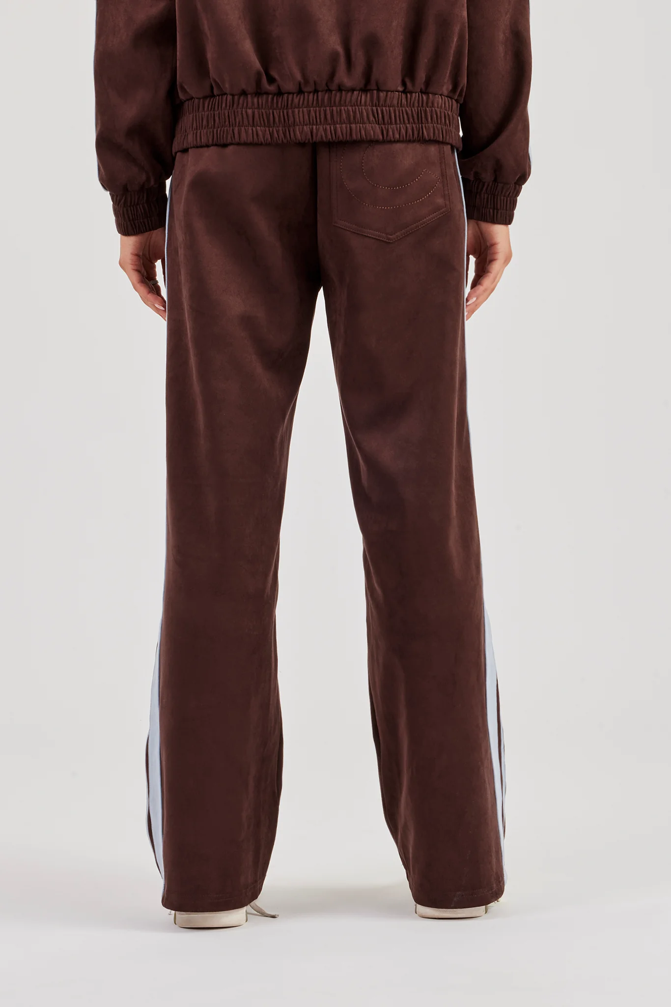 Suede Jogger With Side Stripes - Coffee - Image 4