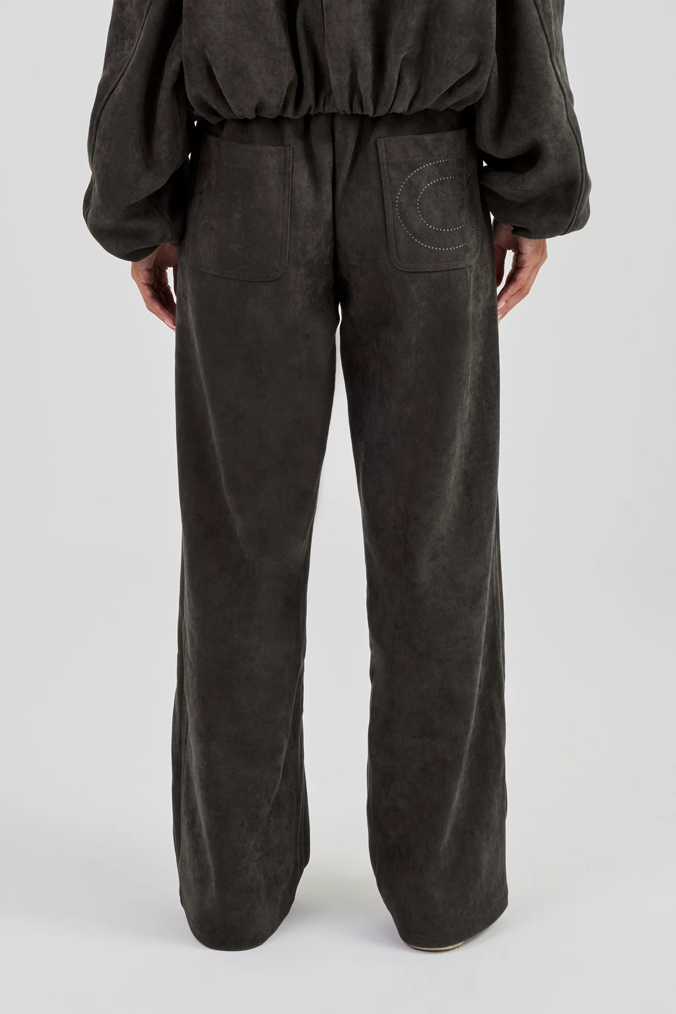 Suede Wide Leg Trouser - Charcoal - Image 3