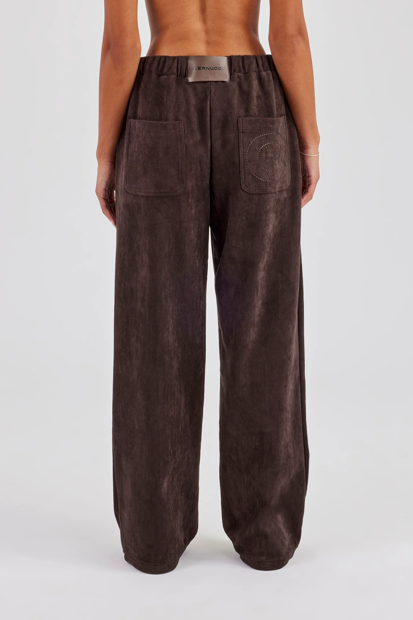 Suede Wide Leg Trouser - Chocolate - Image 3
