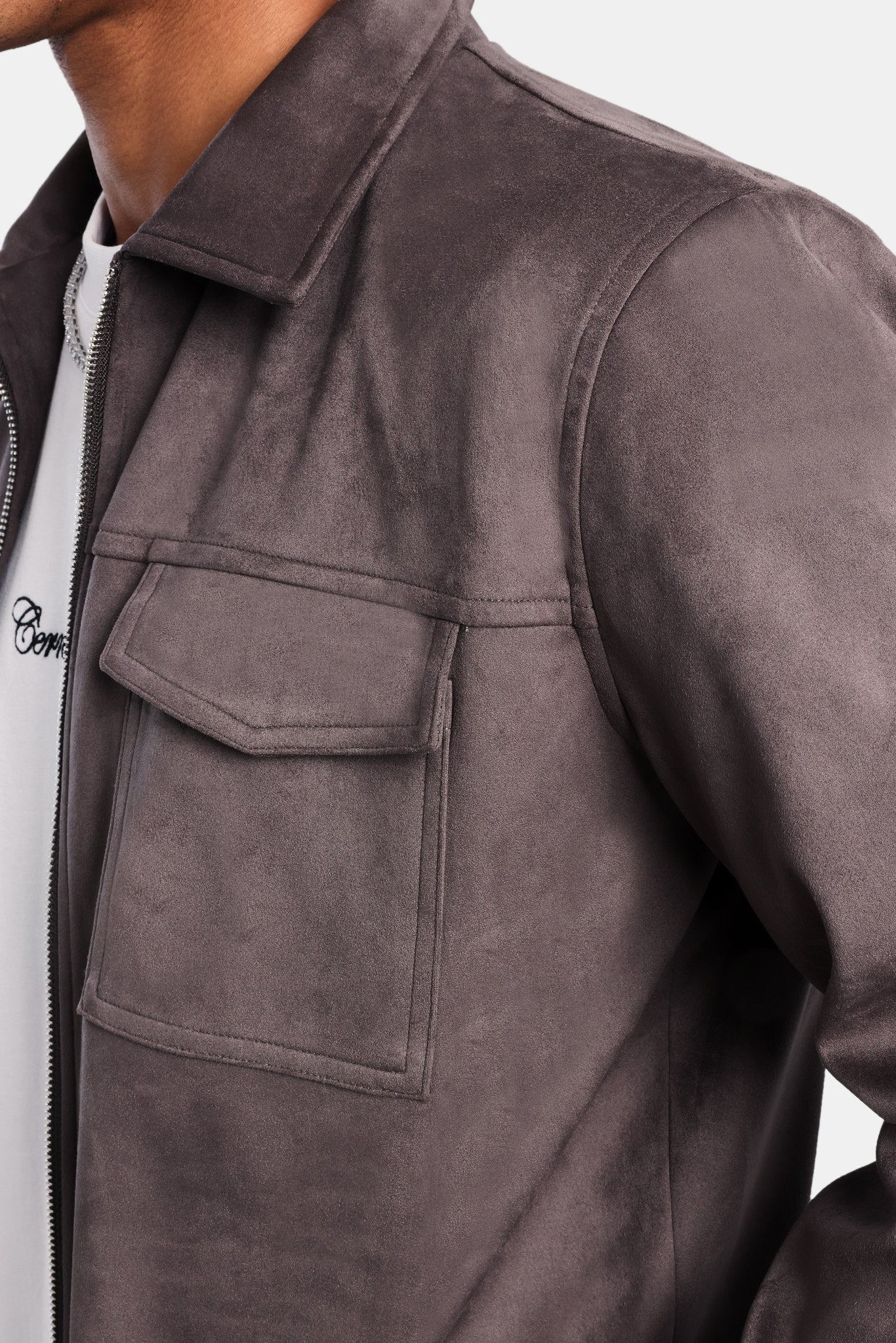 Suedette Zip Through Jacket - Brown - Image 4
