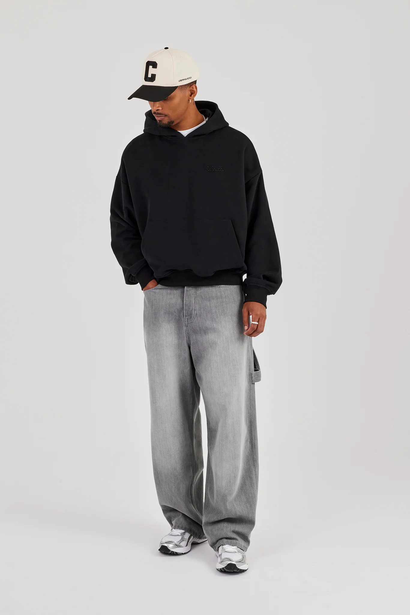 Super Baggy Carpenter Detail Jeans - Washed Grey - Image 2