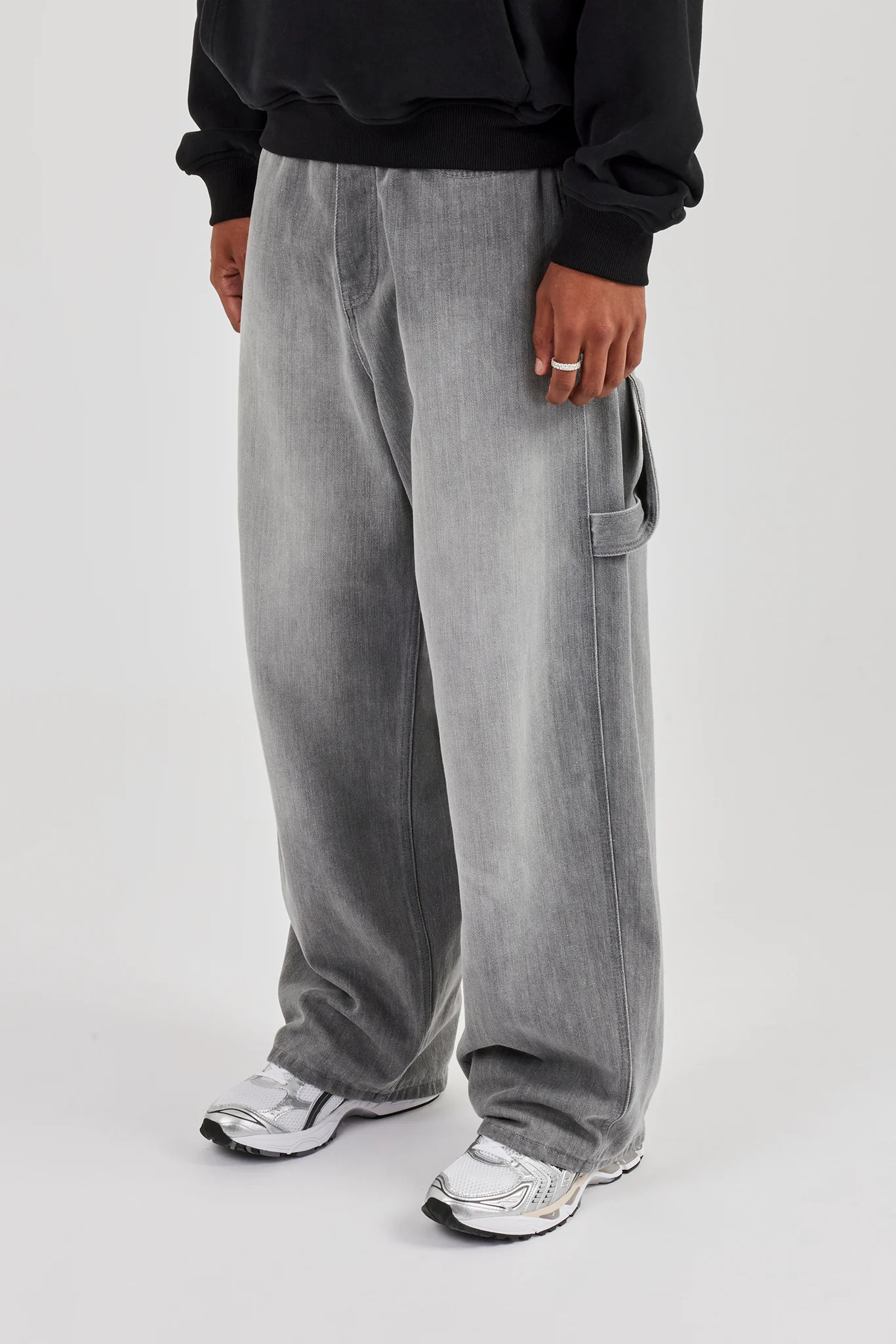 Super Baggy Carpenter Detail Jeans - Washed Grey - Image 3