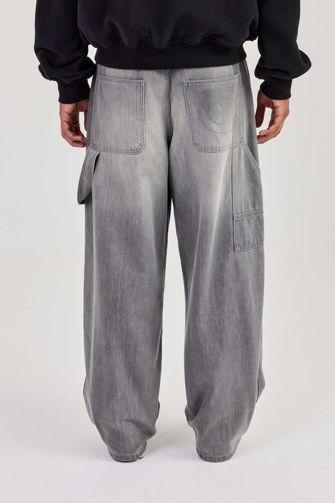 Super Baggy Carpenter Detail Jeans - Washed Grey - Image 4