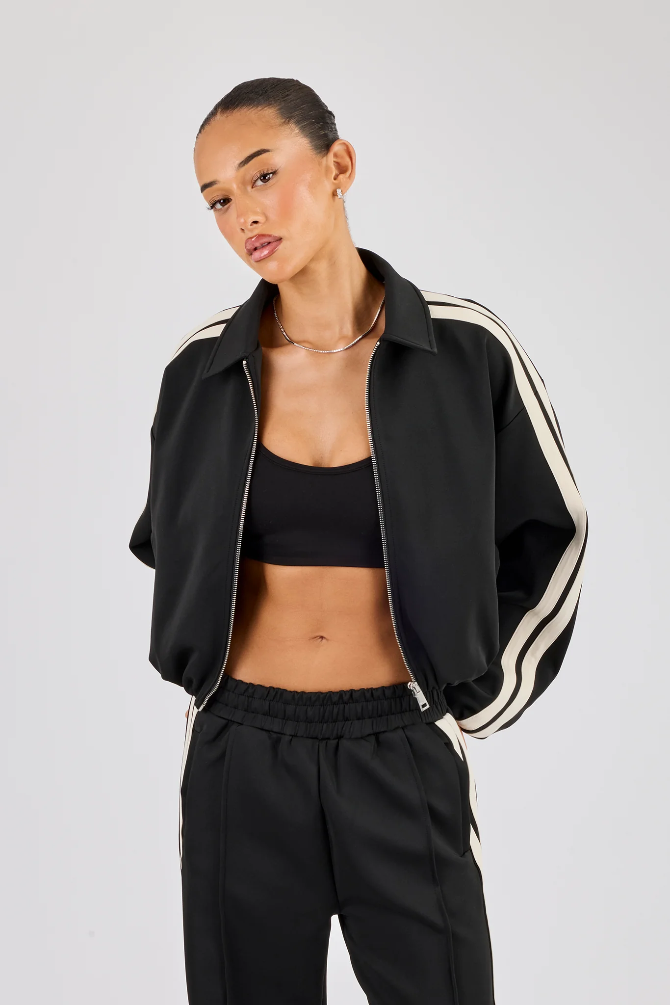 Taping Collared Bomber Jacket - Black - Image 2