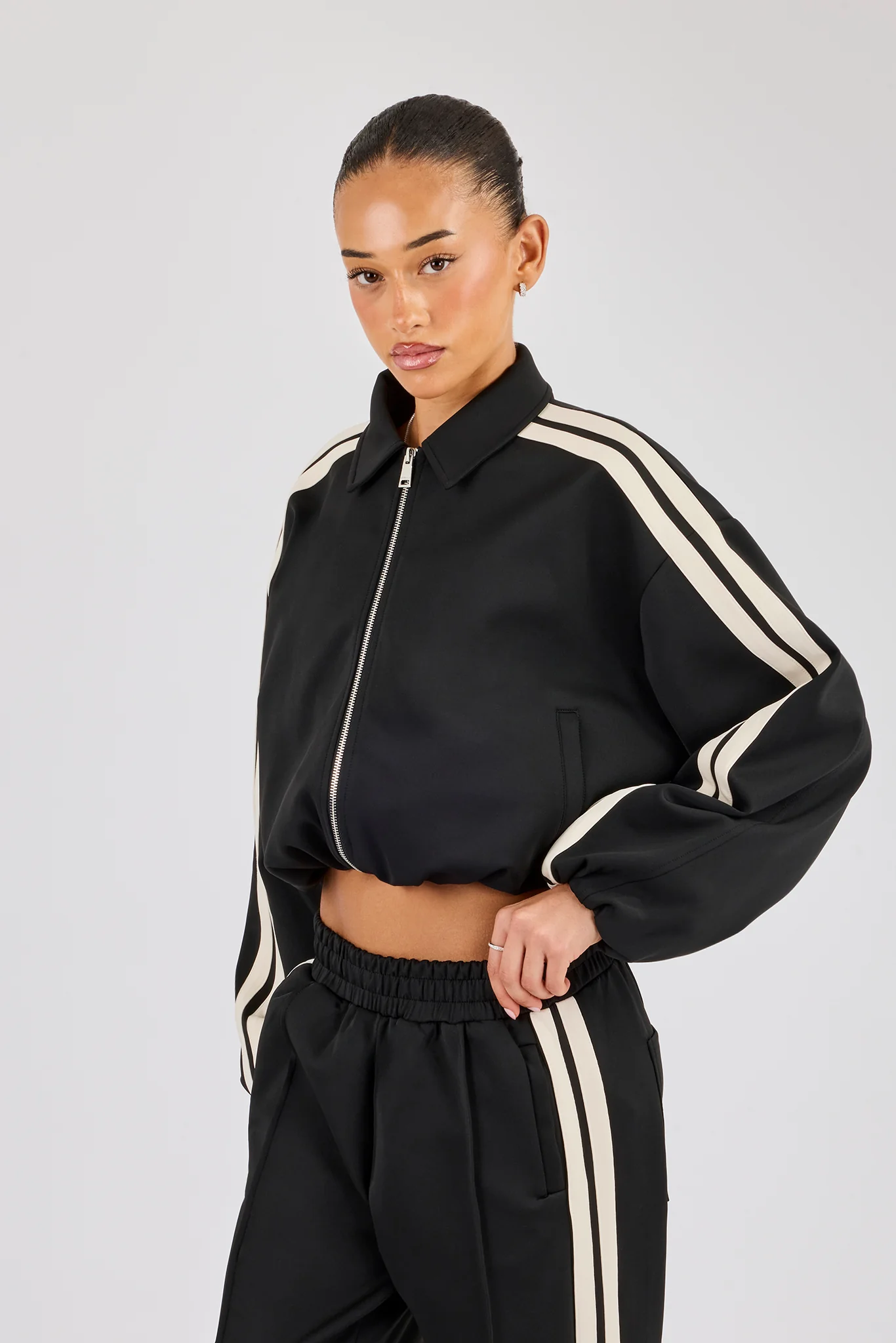 Taping Collared Bomber Jacket - Black - Image 3