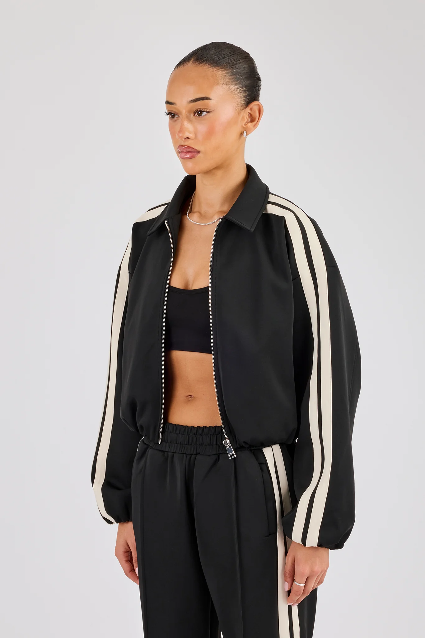 Taping Collared Bomber Jacket - Black - Image 4