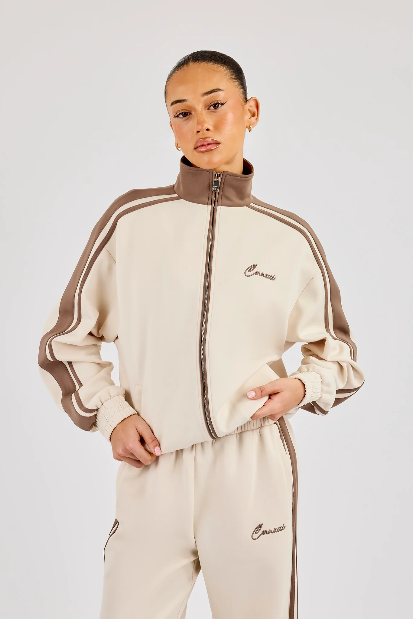 Taping Contrast Collar Track Jacket - Off White - Image 3