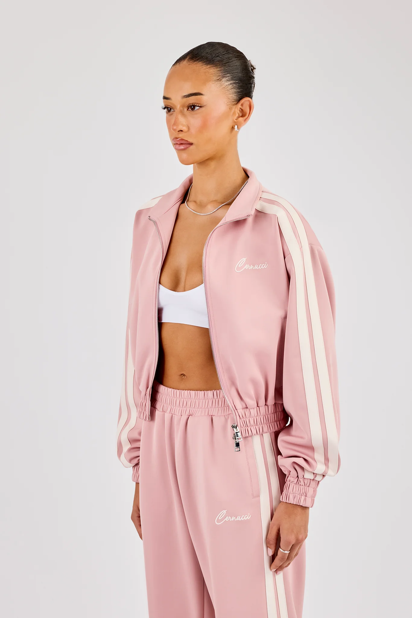 Taping Cropped Funnel Neck Jacket - Dusty Pink - Image 2