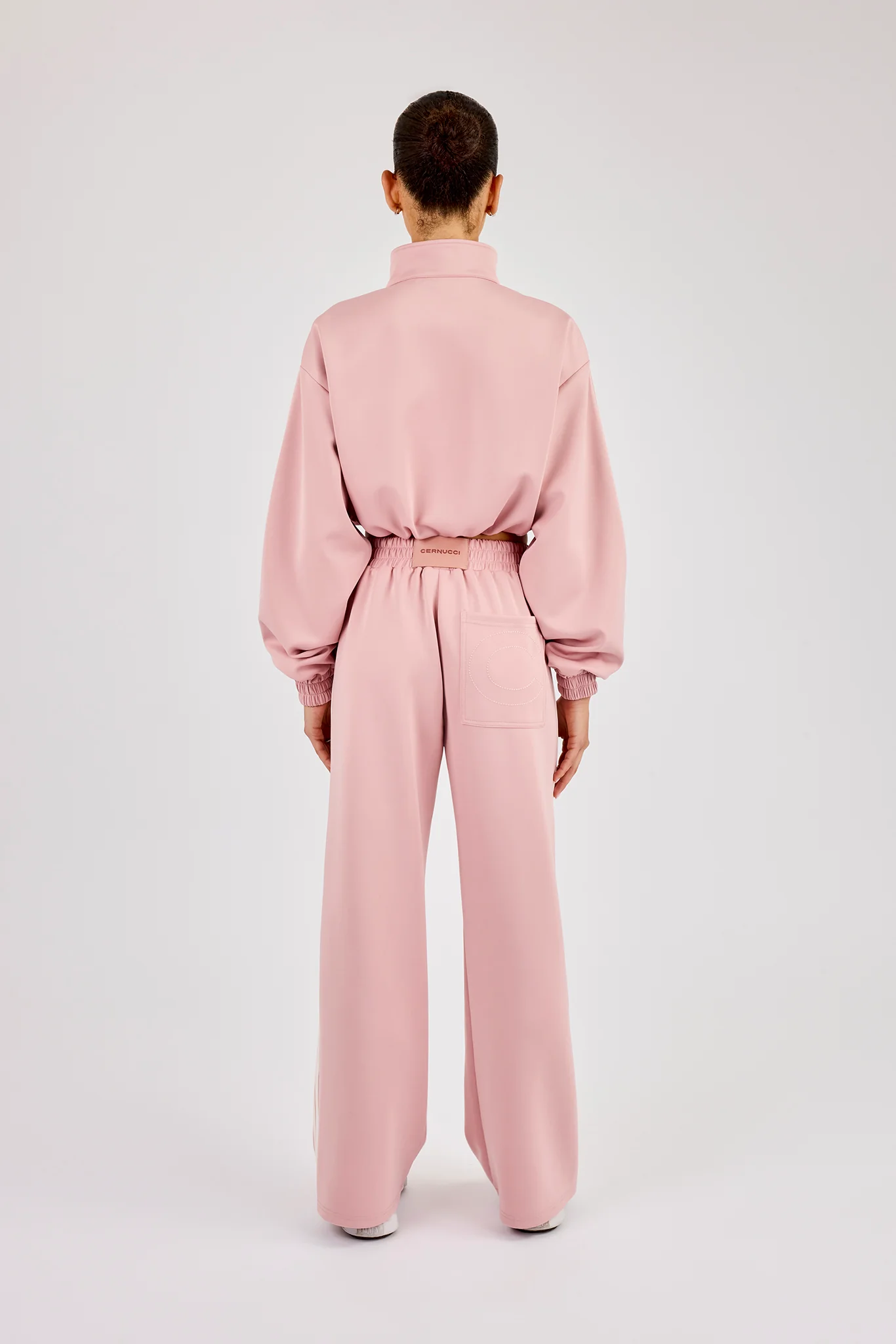 Taping Cropped Funnel Neck Jacket & Wide Leg Track Pant - Dusty Pink - Image 3