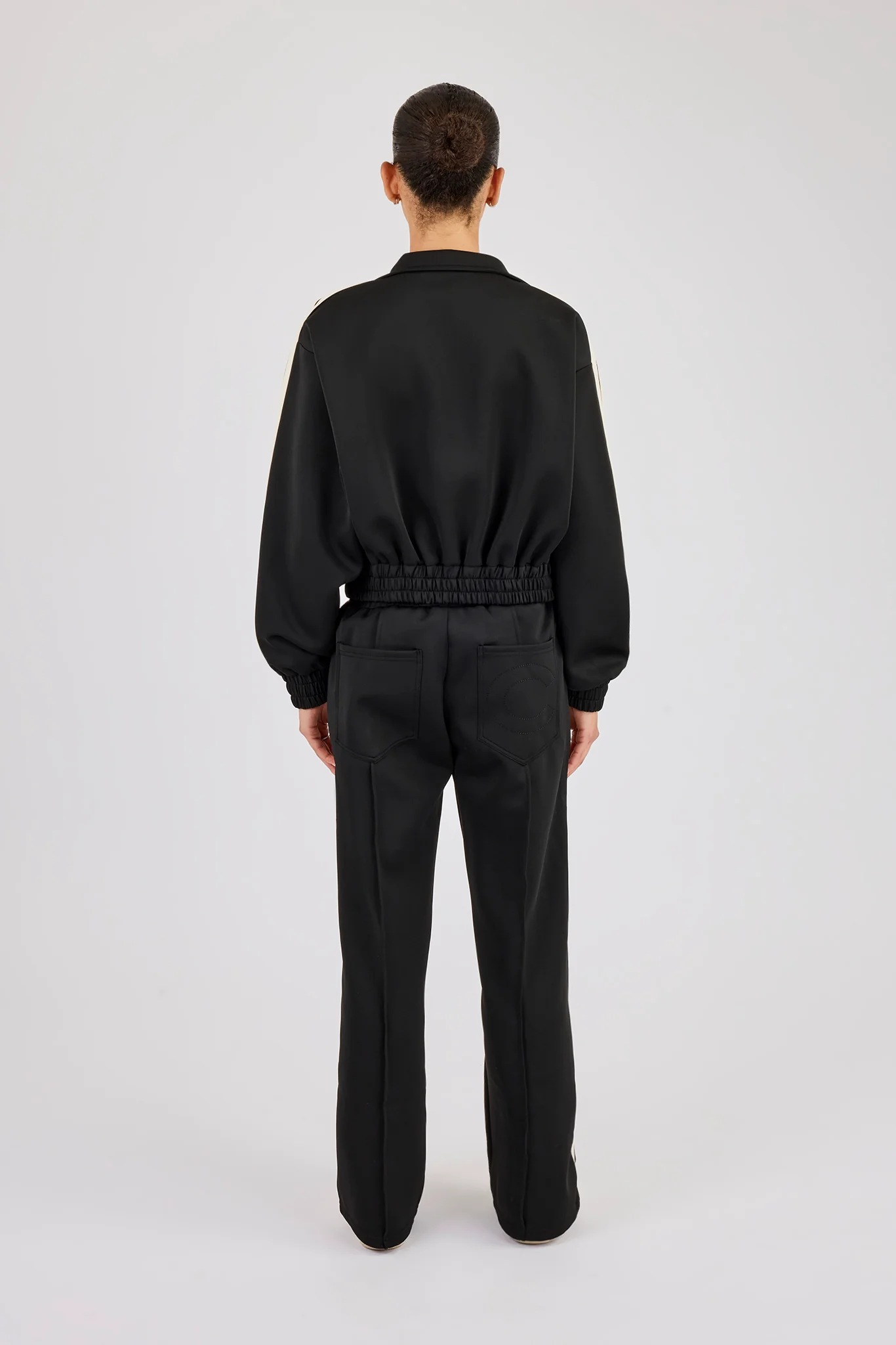 Taping Cropped Funnel Neck Tracksuit - Black - Image 3