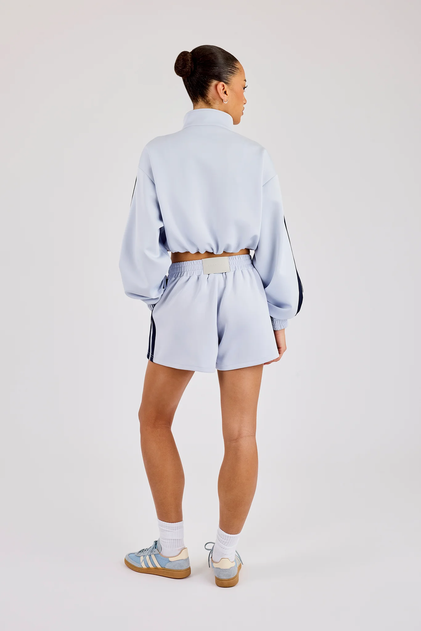 Taping Cropped Funnel Neck Zip Through & Short - Light Blue - Image 4