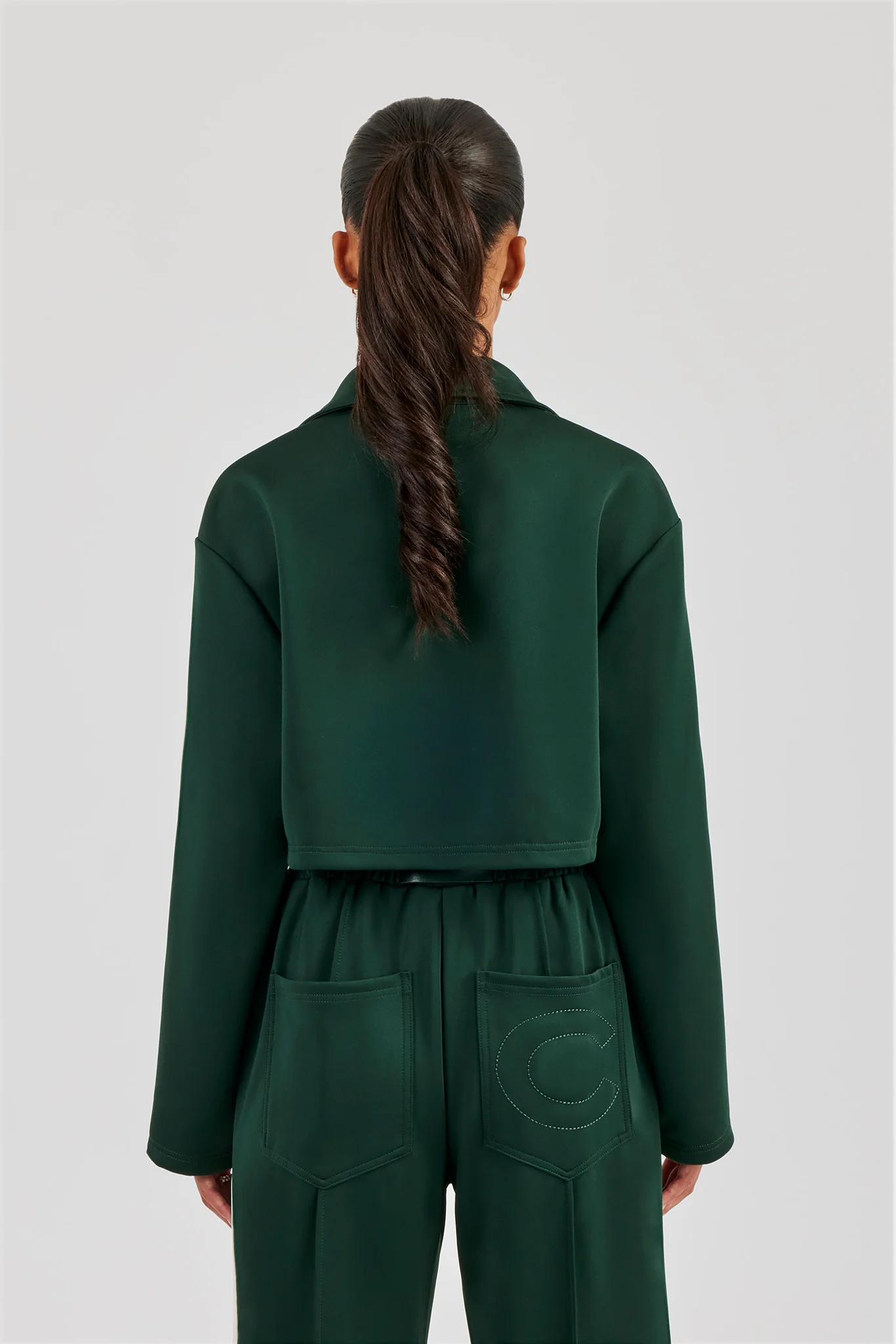 Taping Cropped Harrington Jacket - Bottle Green - Image 3