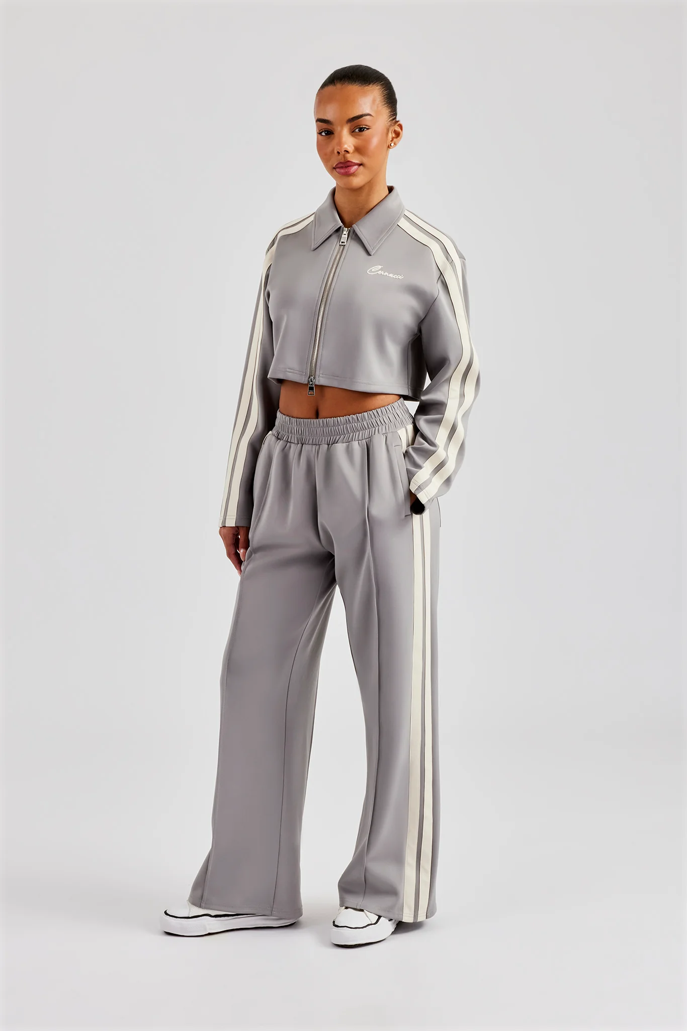 Taping Cropped Harrington Jacket - Grey - Image 2
