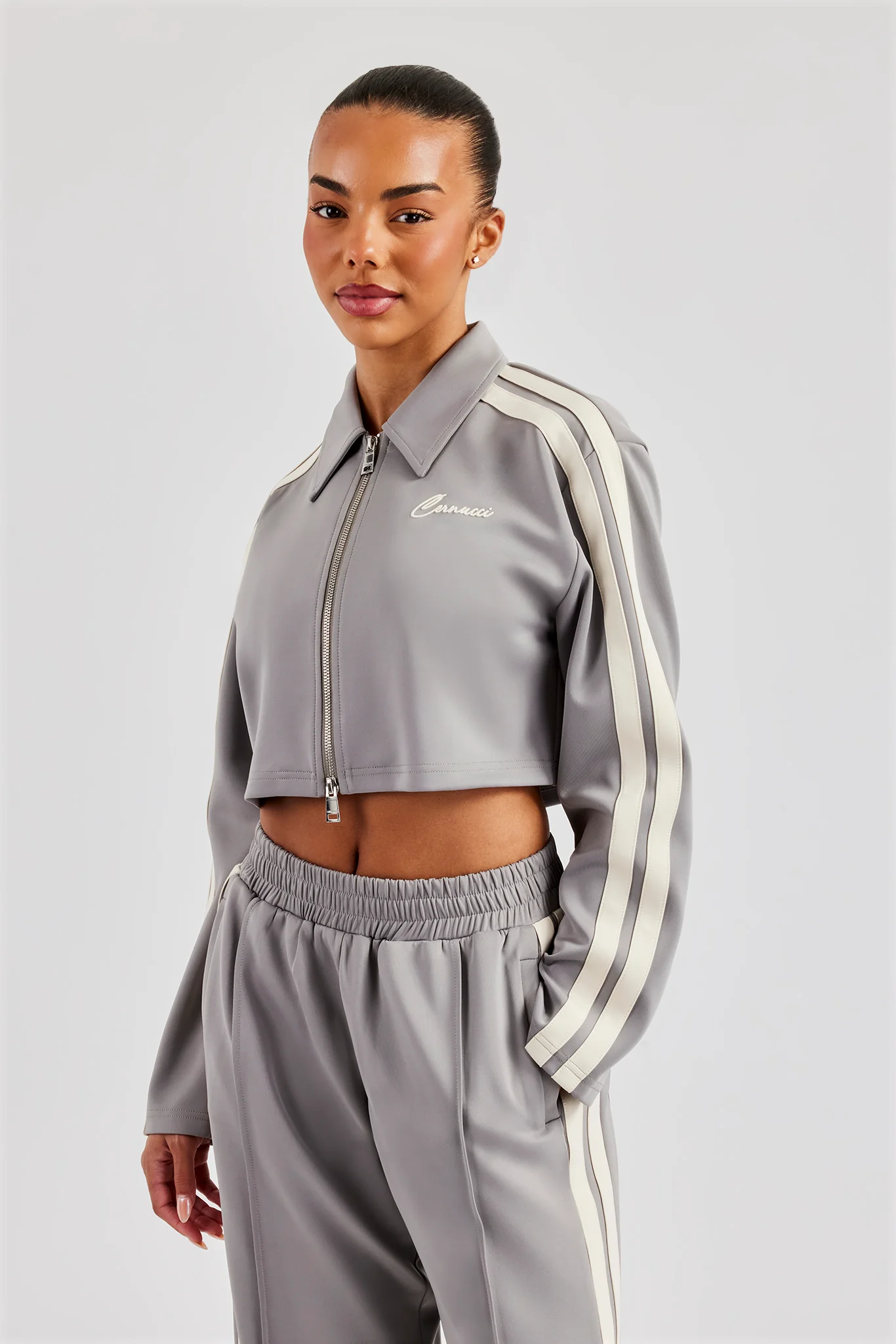 Taping Cropped Harrington Jacket - Grey - Image 3