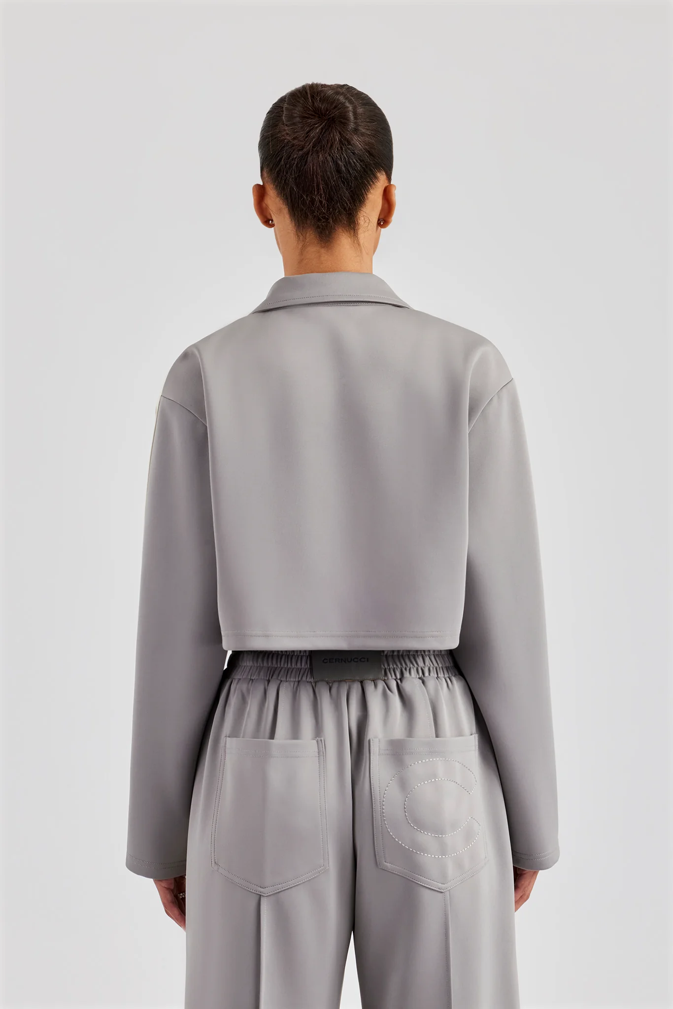 Taping Cropped Harrington Jacket - Grey - Image 4