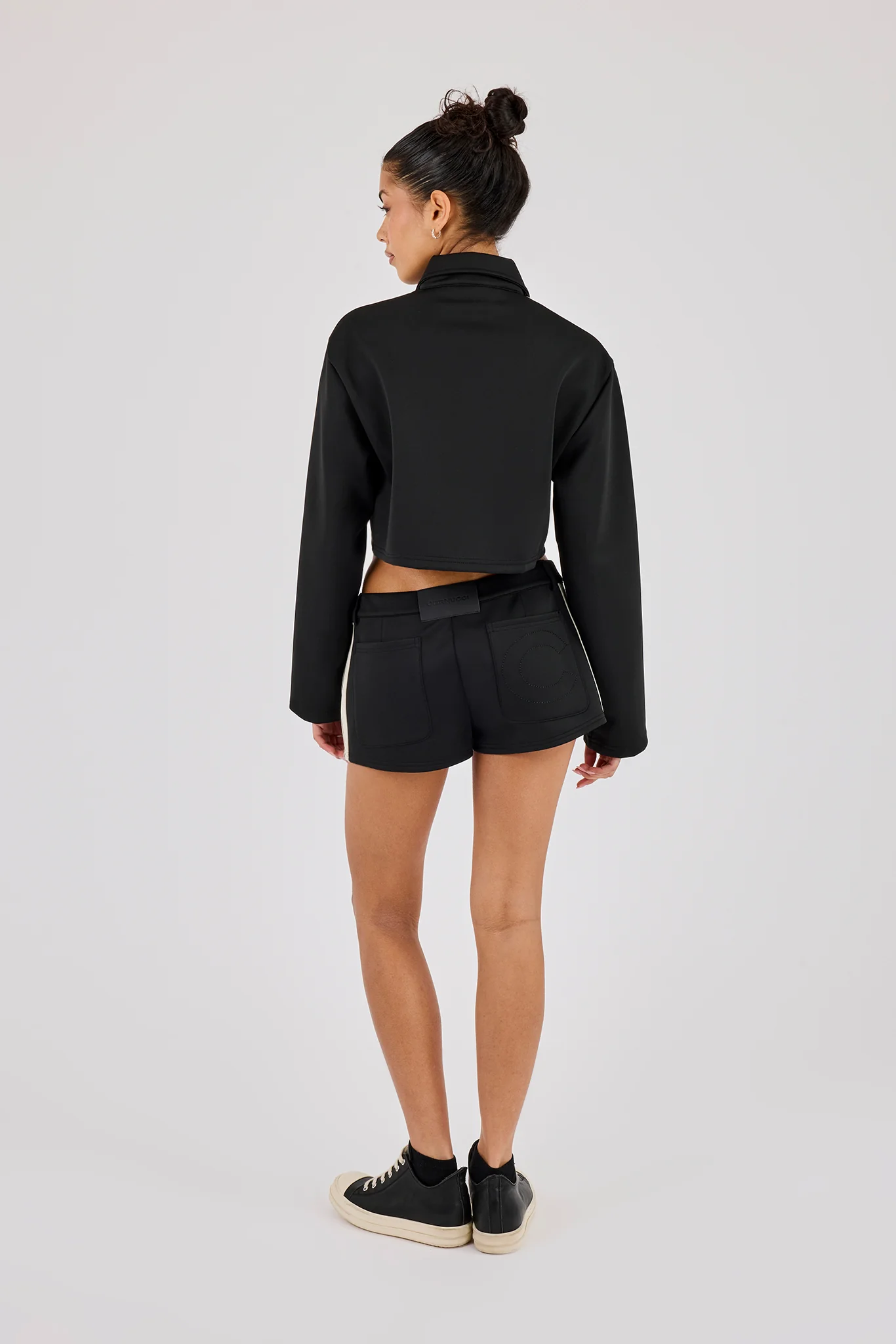 Taping Cropped Harrington Jacket & Micro Short - Black - Image 3