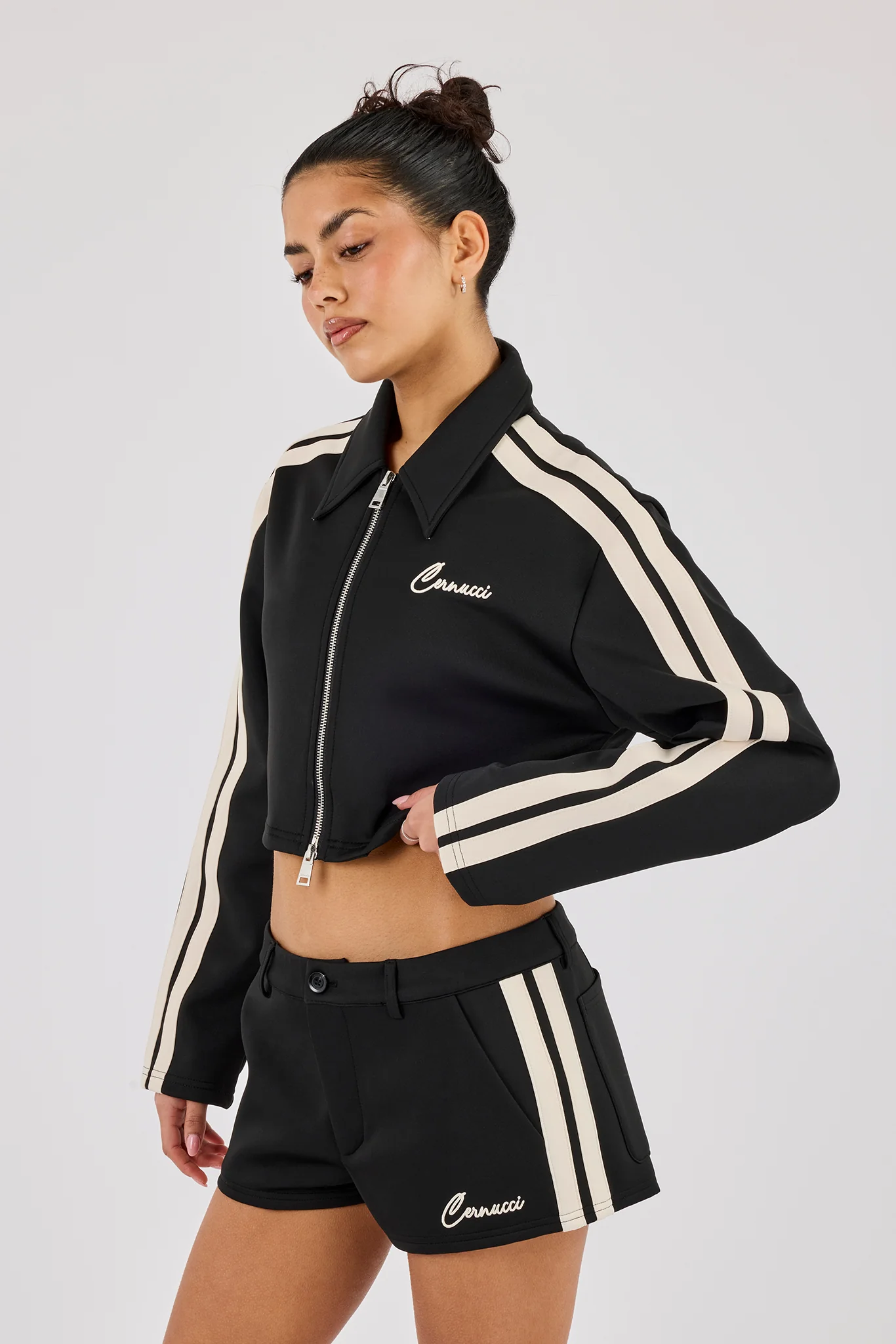 Taping Cropped Harrington Jacket & Micro Short - Black - Image 4