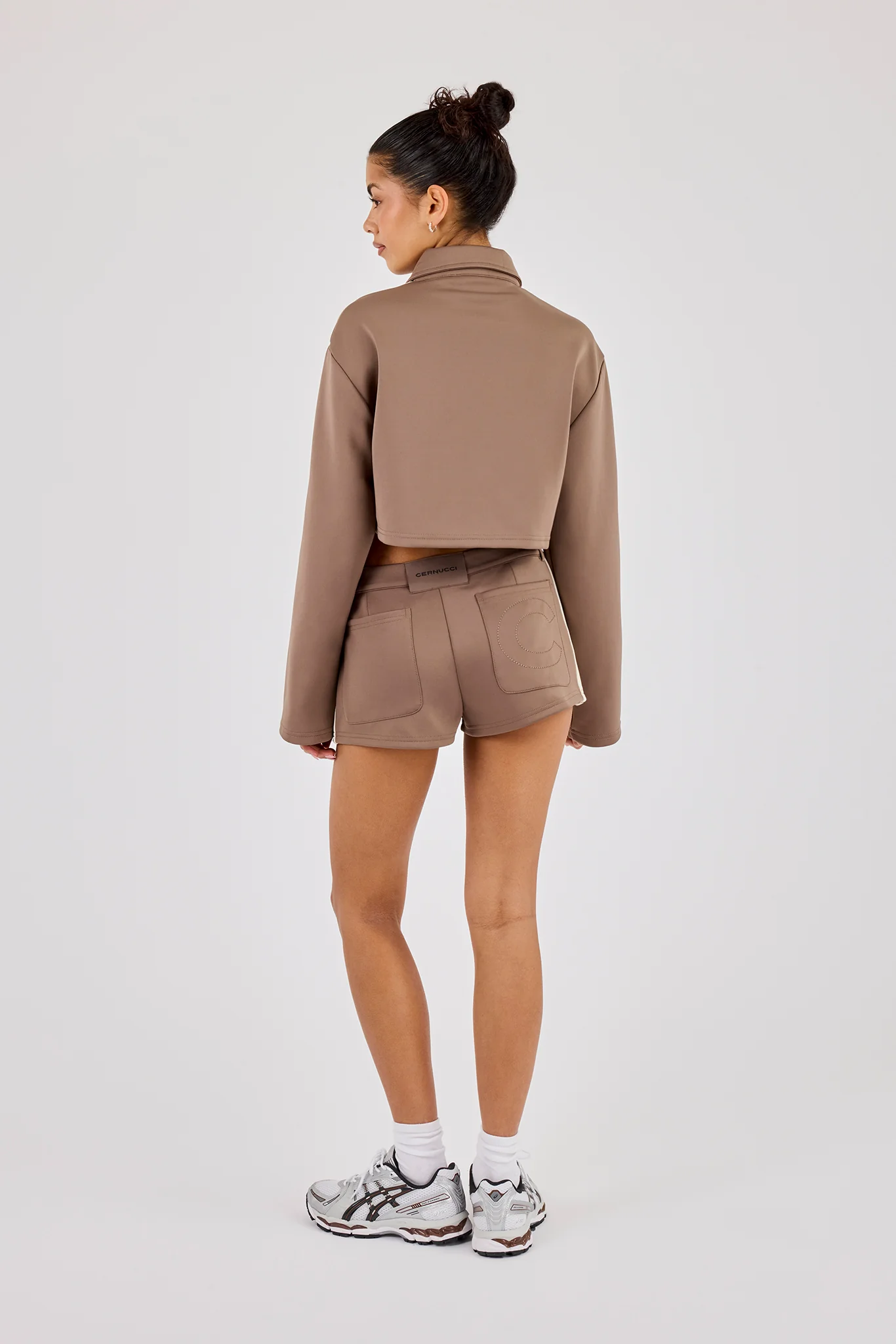 Taping Cropped Harrington Jacket & Micro Short - Taupe - Image 3