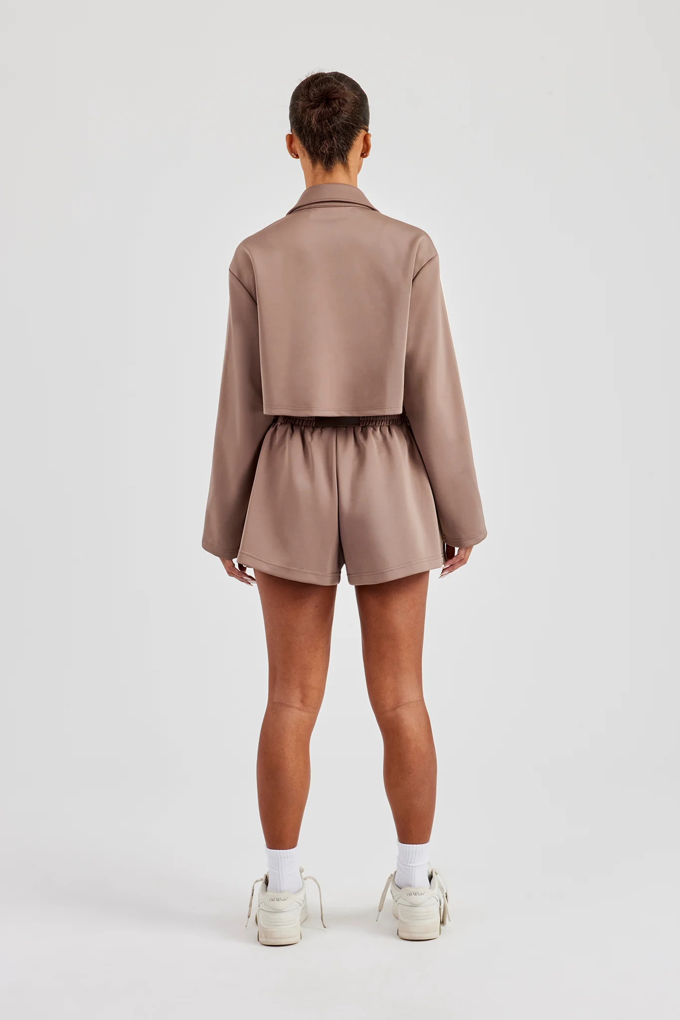 Taping Cropped Harrington Jacket & Short - Taupe - Image 3