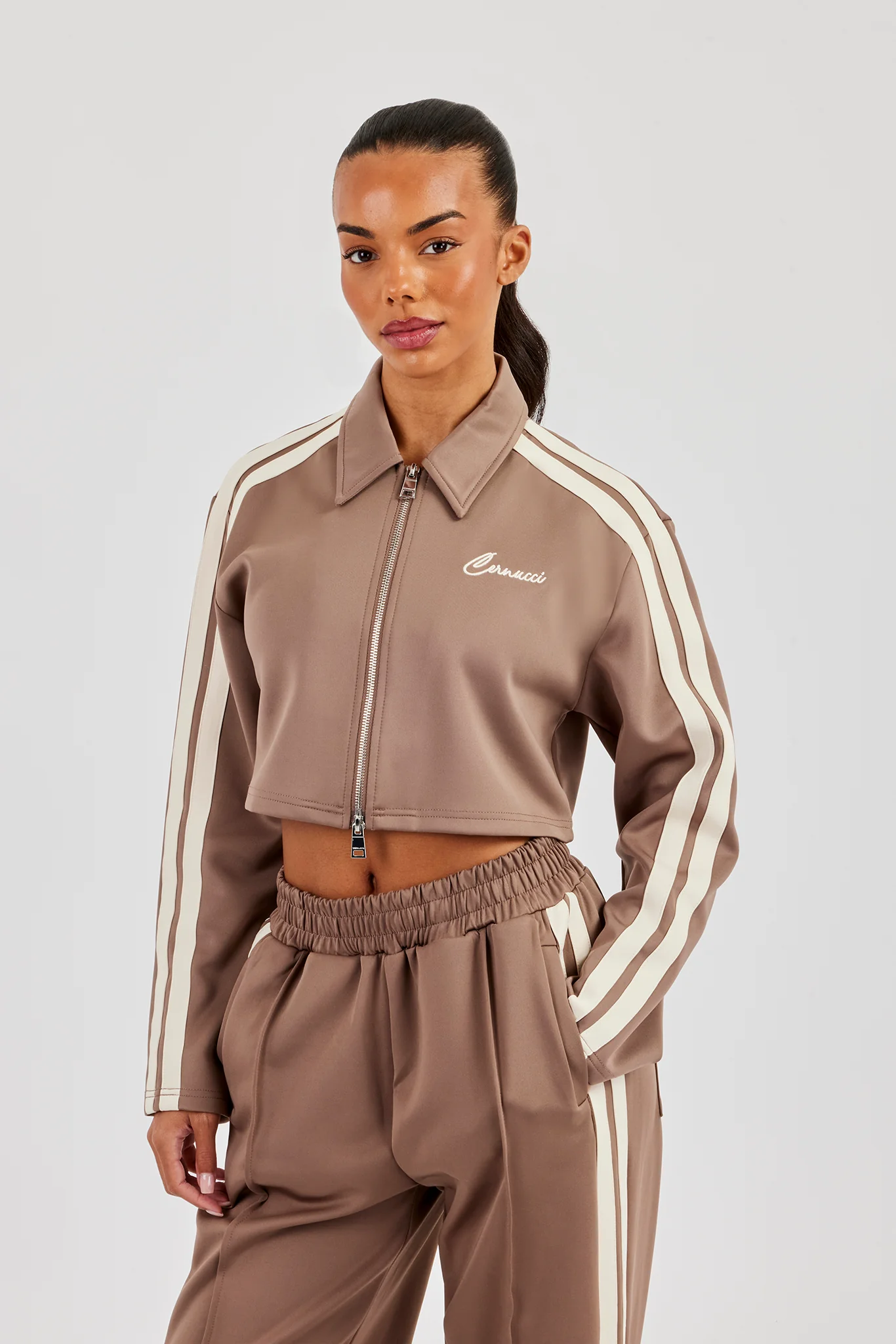 Taping Cropped Harrington Jacket - Taupe - Image 2