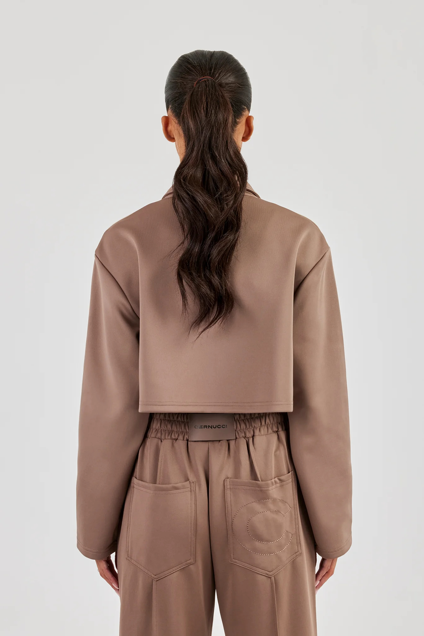 Taping Cropped Harrington Jacket - Taupe - Image 3