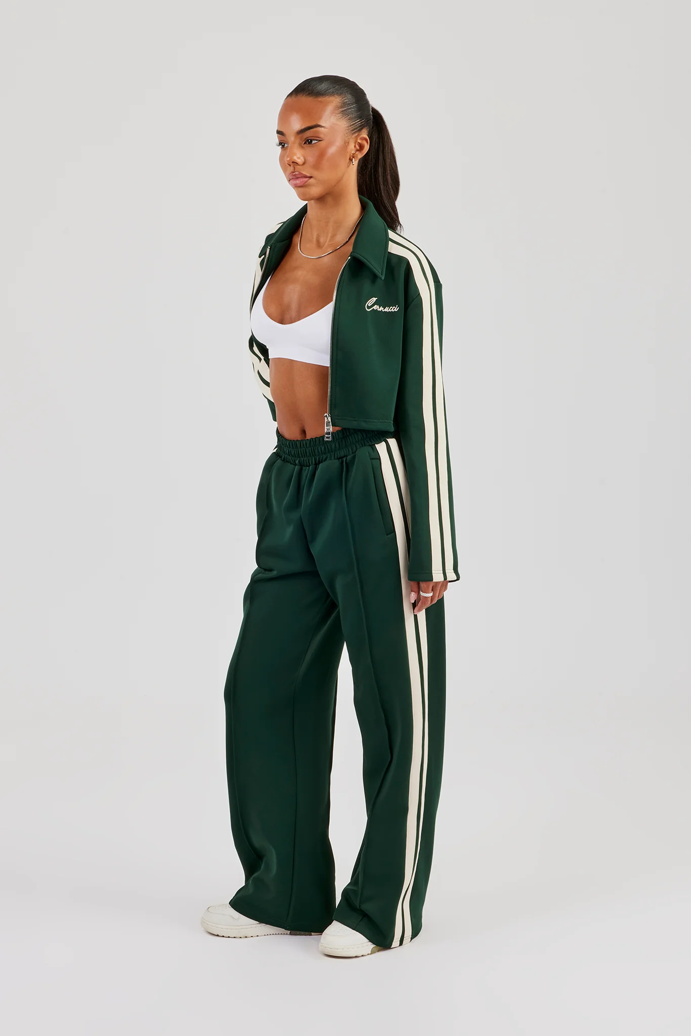Taping Cropped Harrington Jacket & Track Pant - Bottle Green - Image 2