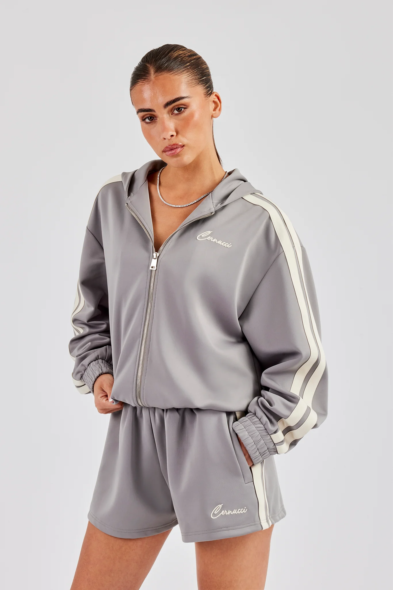 Taping Hooded Jacket - Grey - Image 5