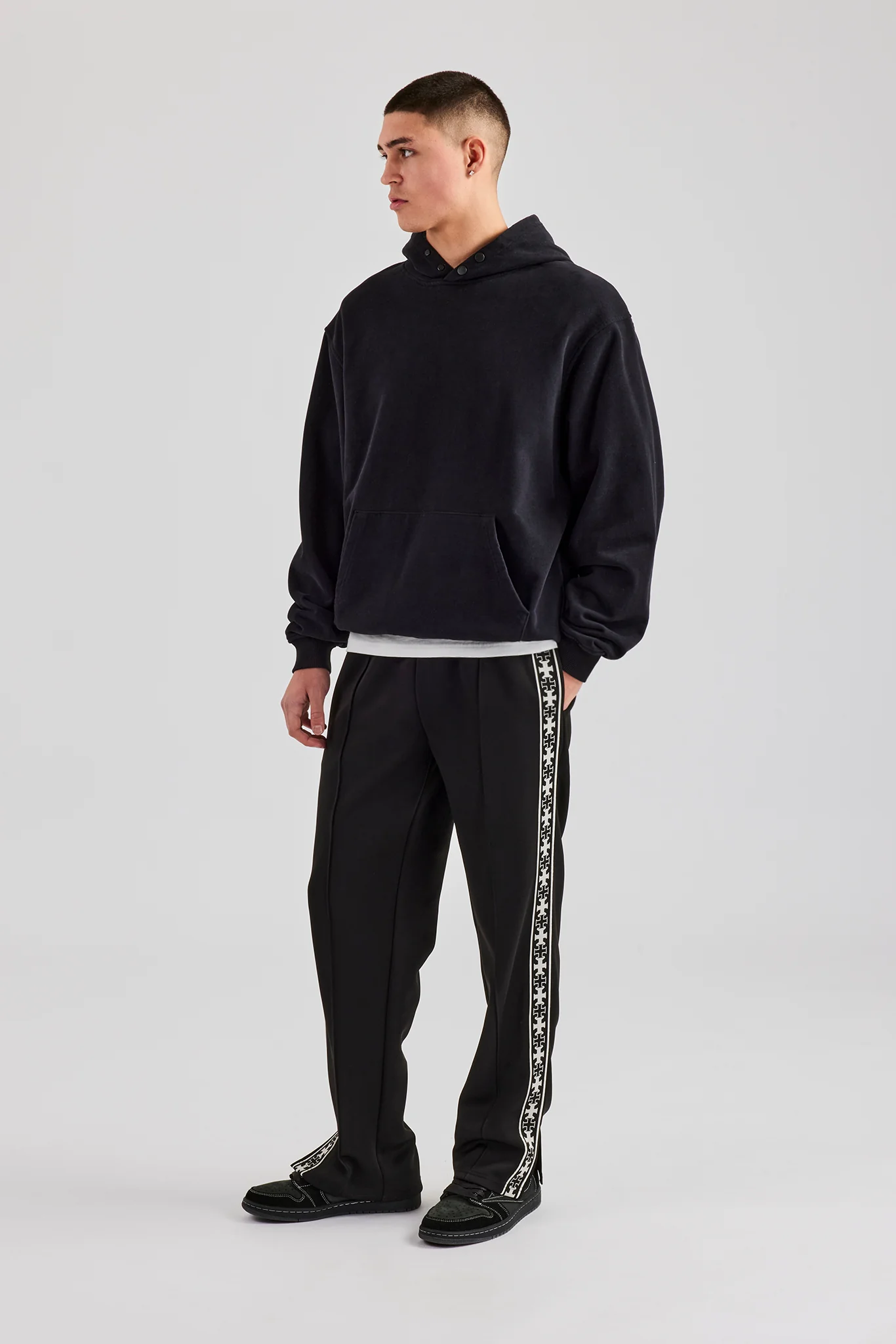 Taping Split Hem Track Pant - Black - Image 5
