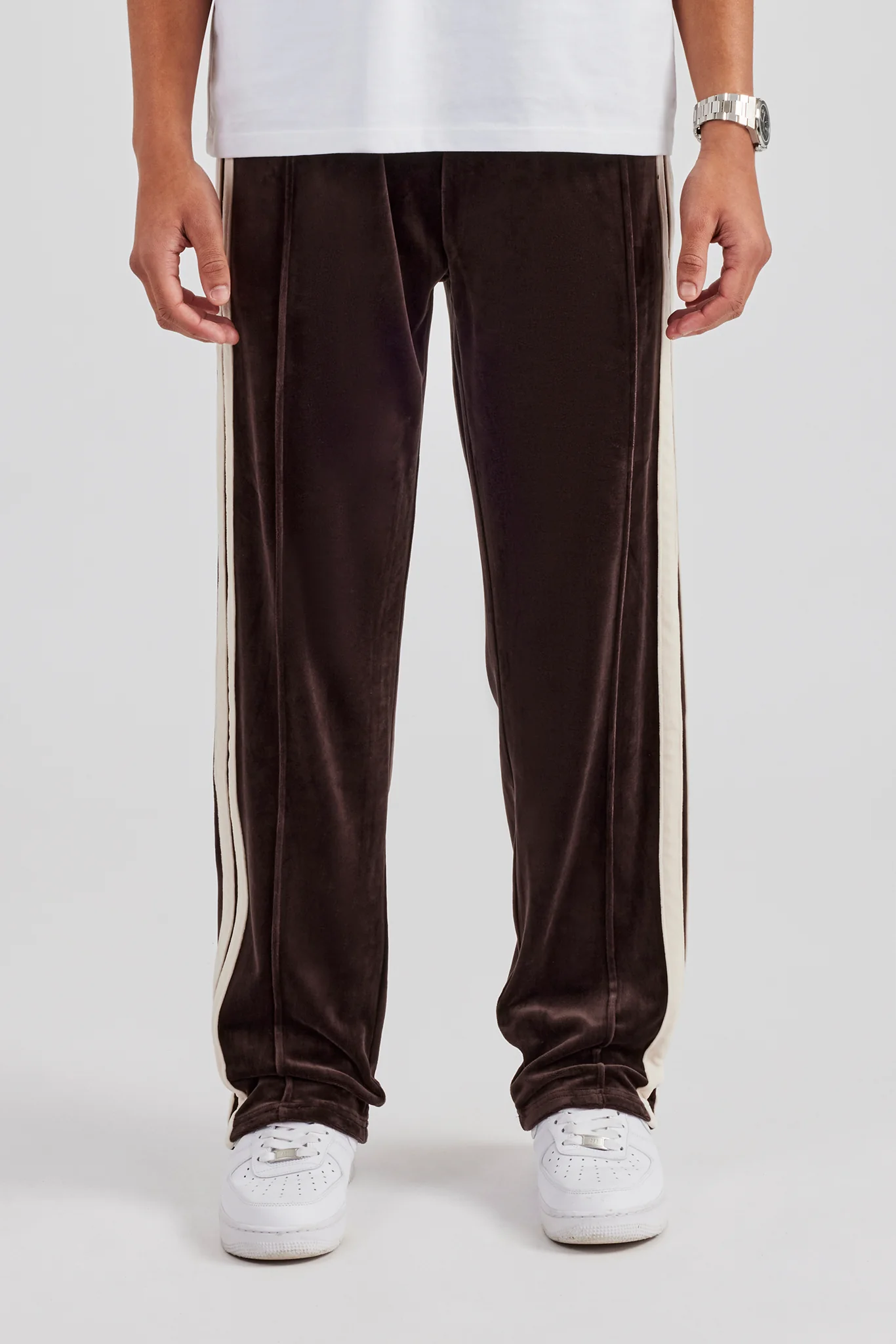 Taping Straight Leg Velour Track Pant - Chocolate - Image 2
