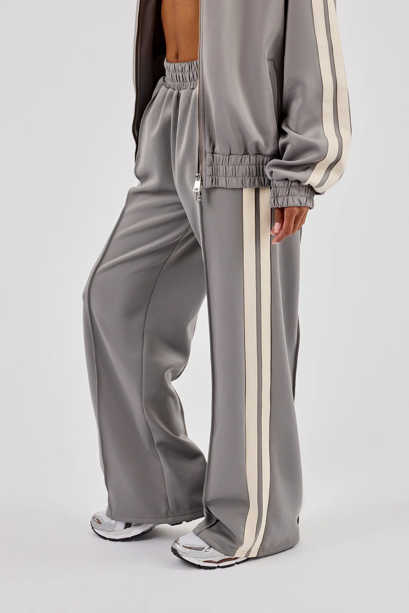 Taping Wide Leg Track Pant - Grey - Image 2