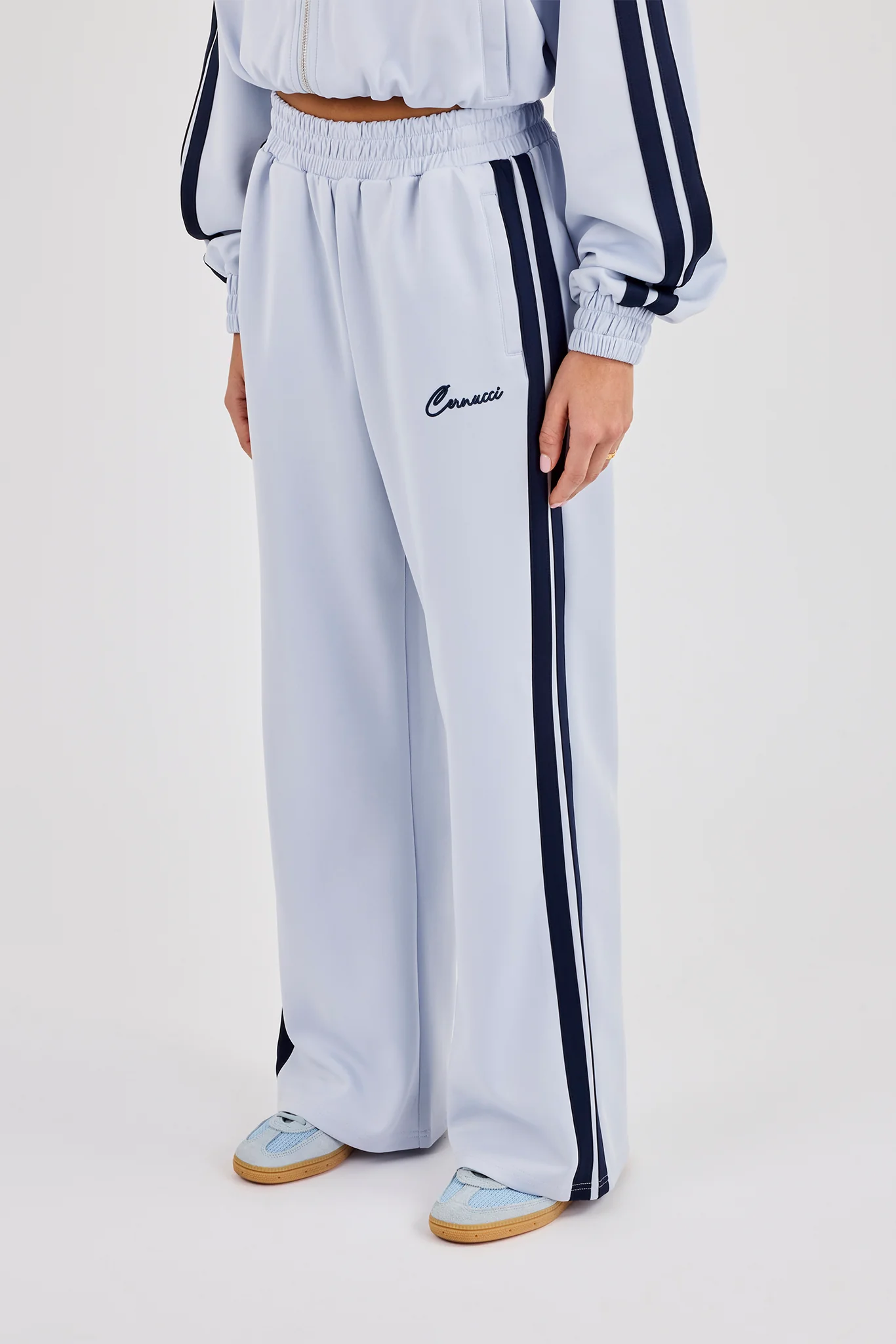 Taping Wide Leg Track Pant - Light Blue