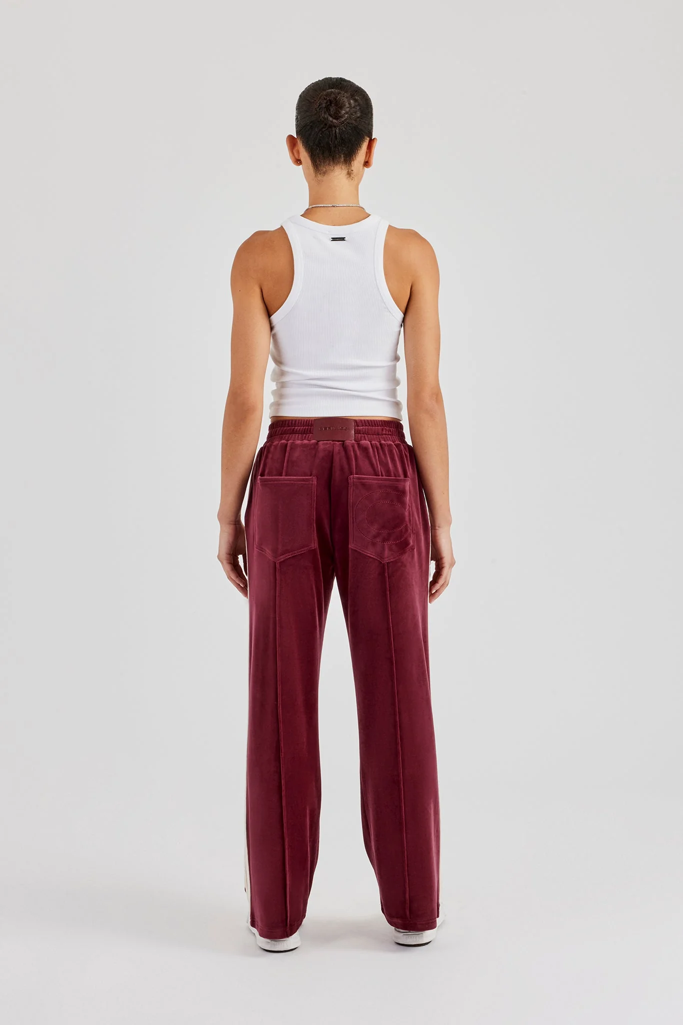 Taping Wide Leg Velour Track Pant - Burgundy - Image 4