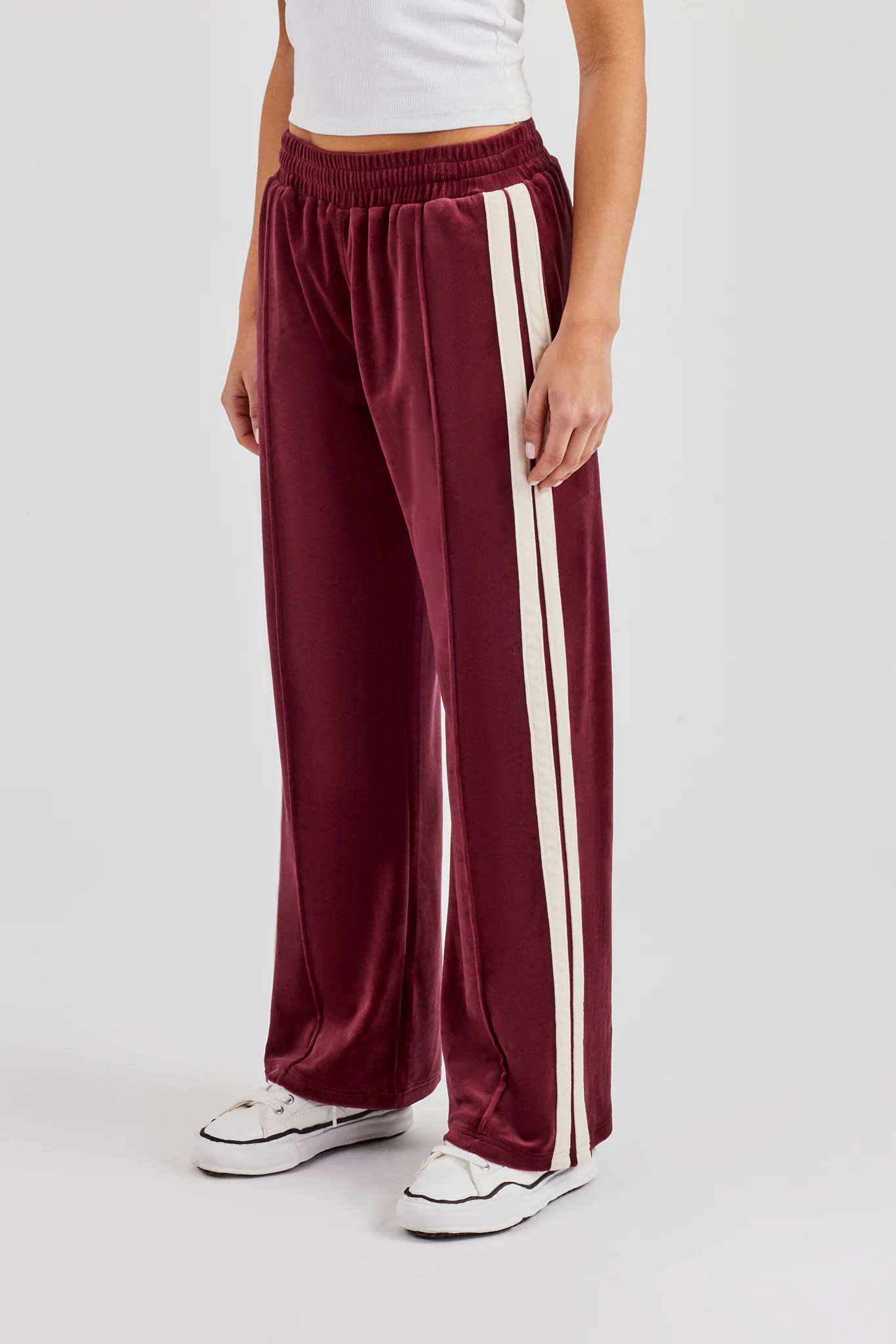 Taping Wide Leg Velour Track Pant - Burgundy - Image 5