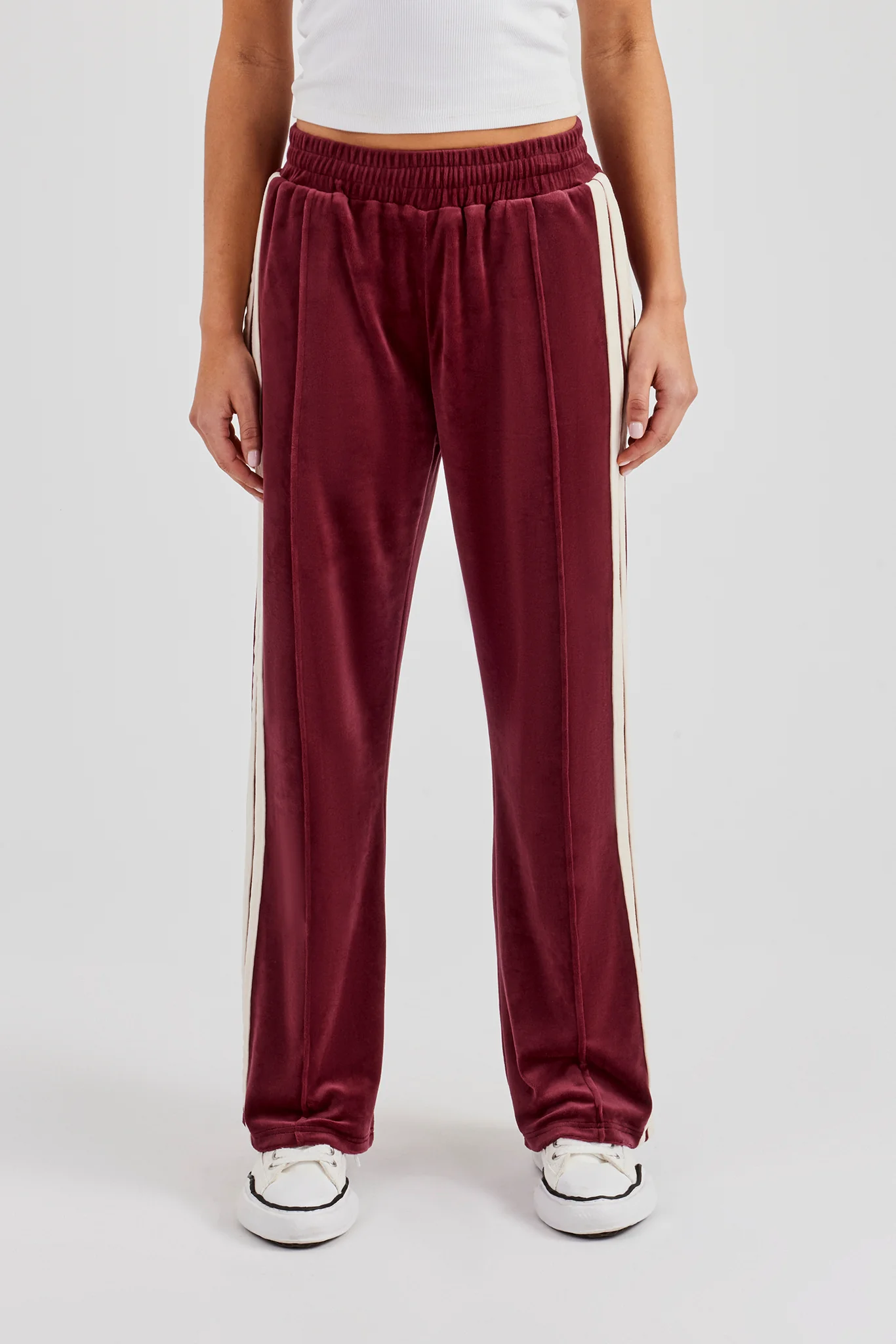 Taping Wide Leg Velour Track Pant - Burgundy - Image 6