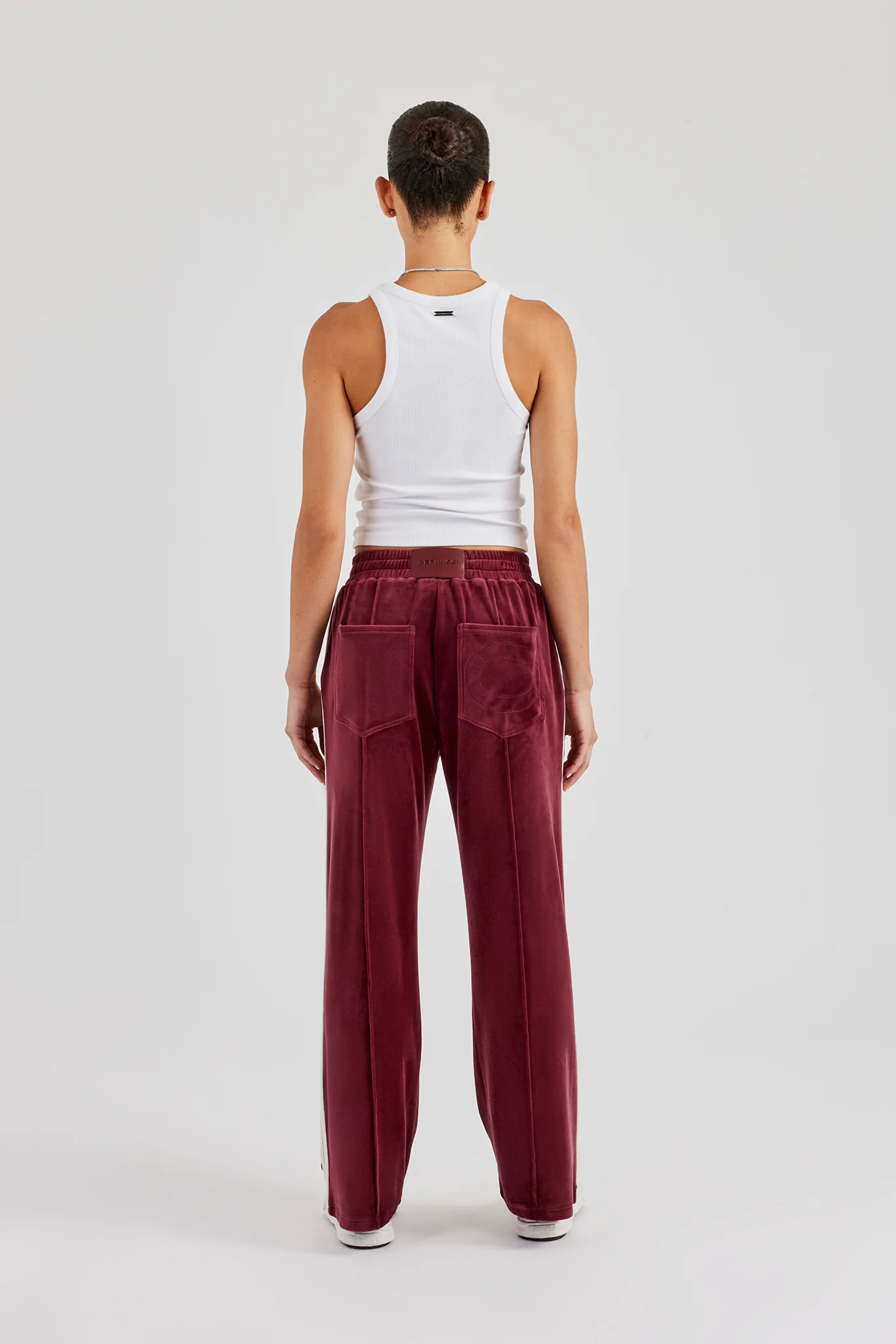 Taping Wide Leg Velour Track Pant - Burgundy - Image 8
