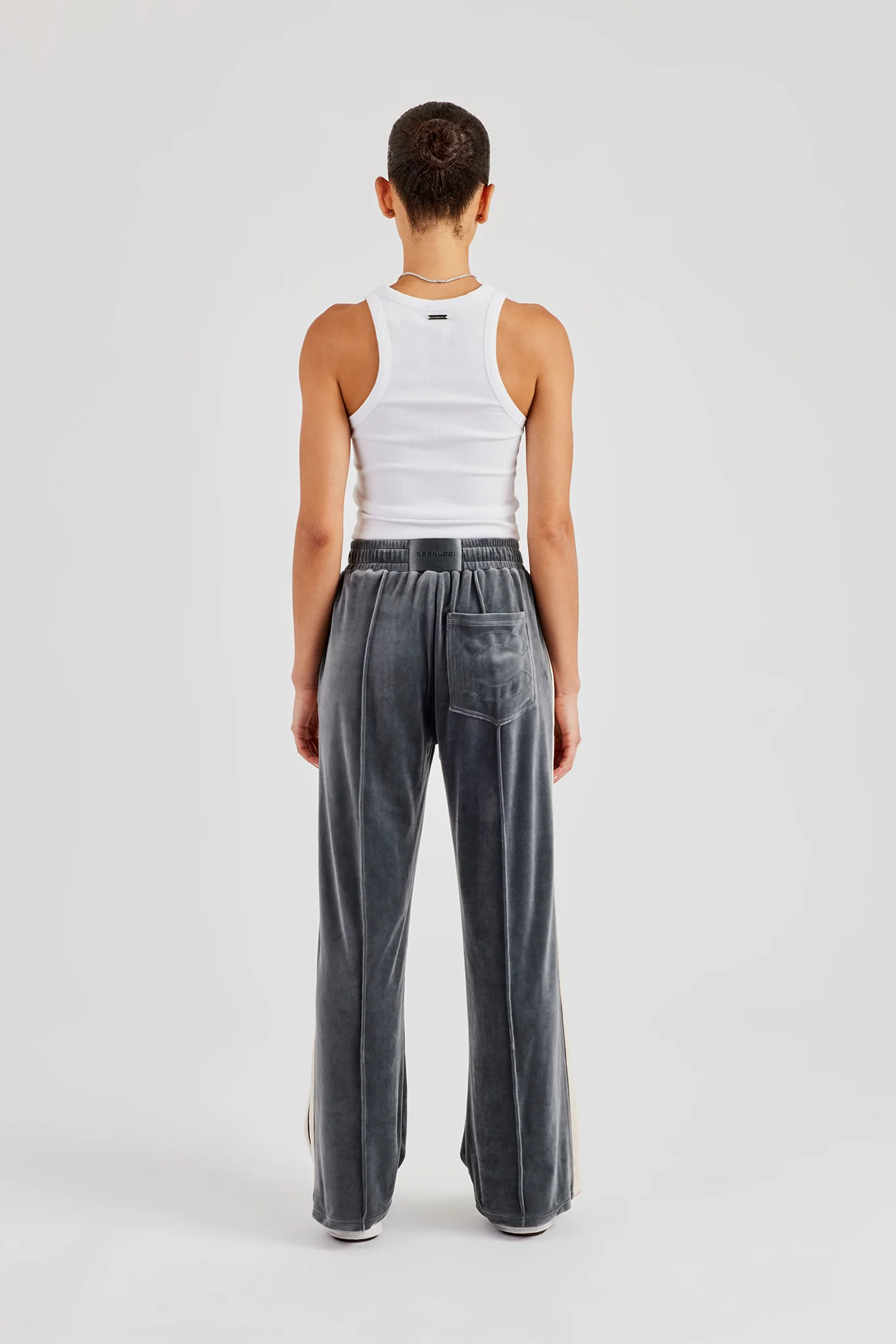 Taping Wide Leg Velour Track Pant - Grey - Image 4