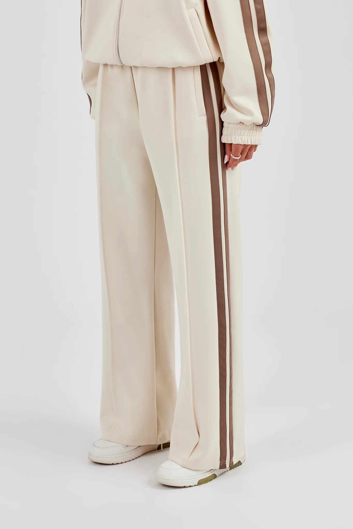 Taupe Taping Wide Leg Track Pant - Off White