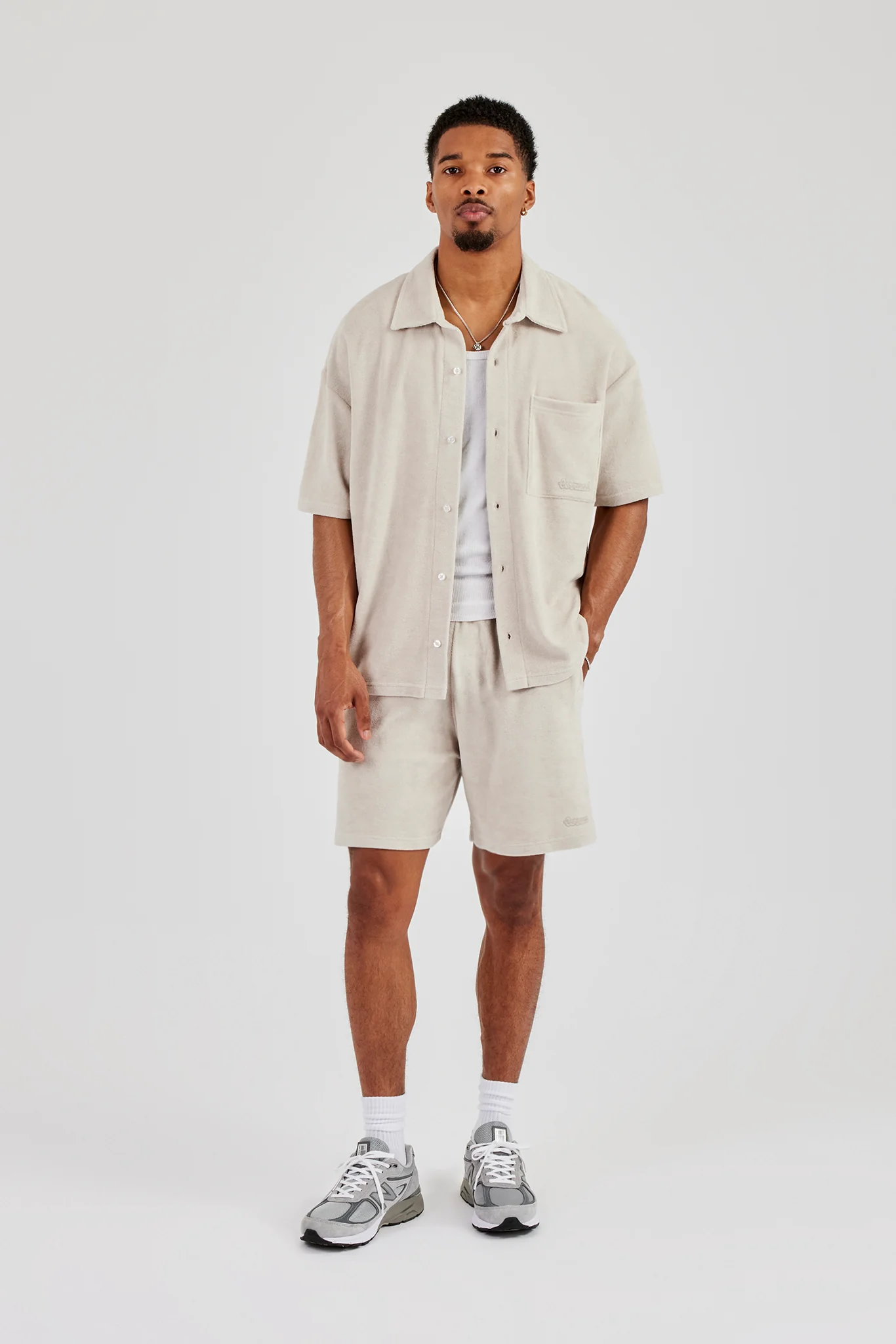 Terry Towelling Relaxed Short - Beige - Image 4