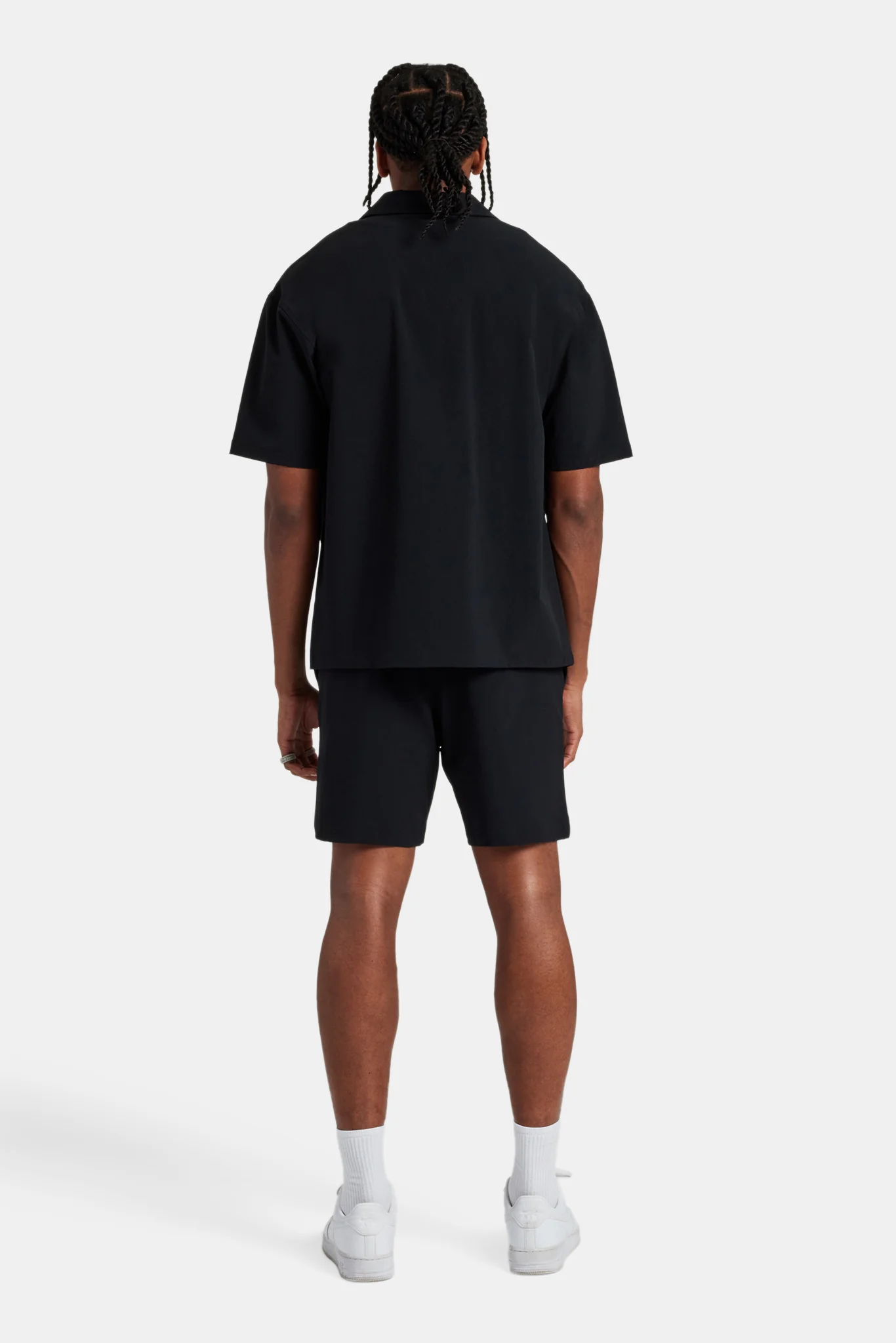 Text Pocket Zip Front Shirt & Short - Black - Image 3