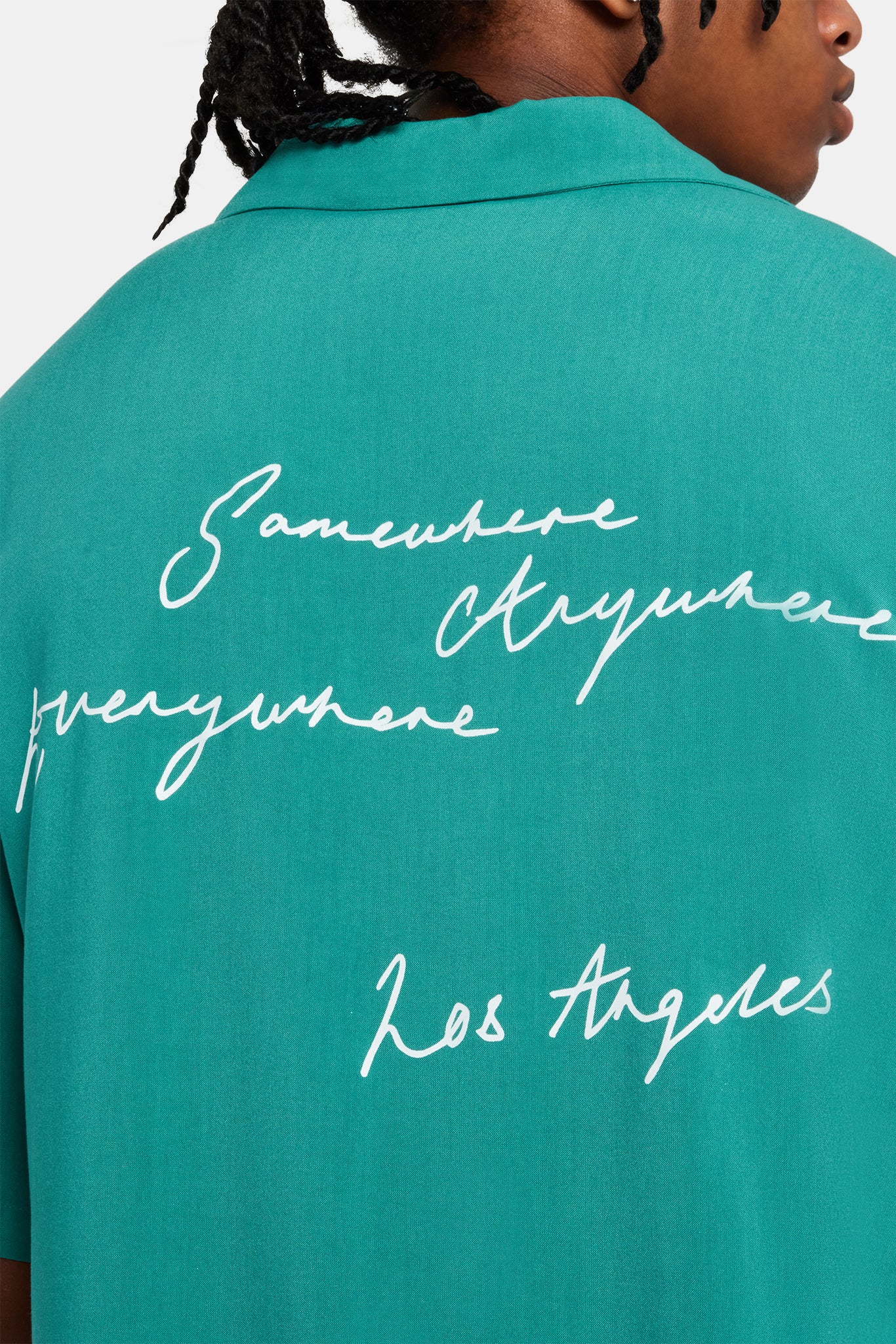 Text Print Bowling Shirt - Green - Image 4