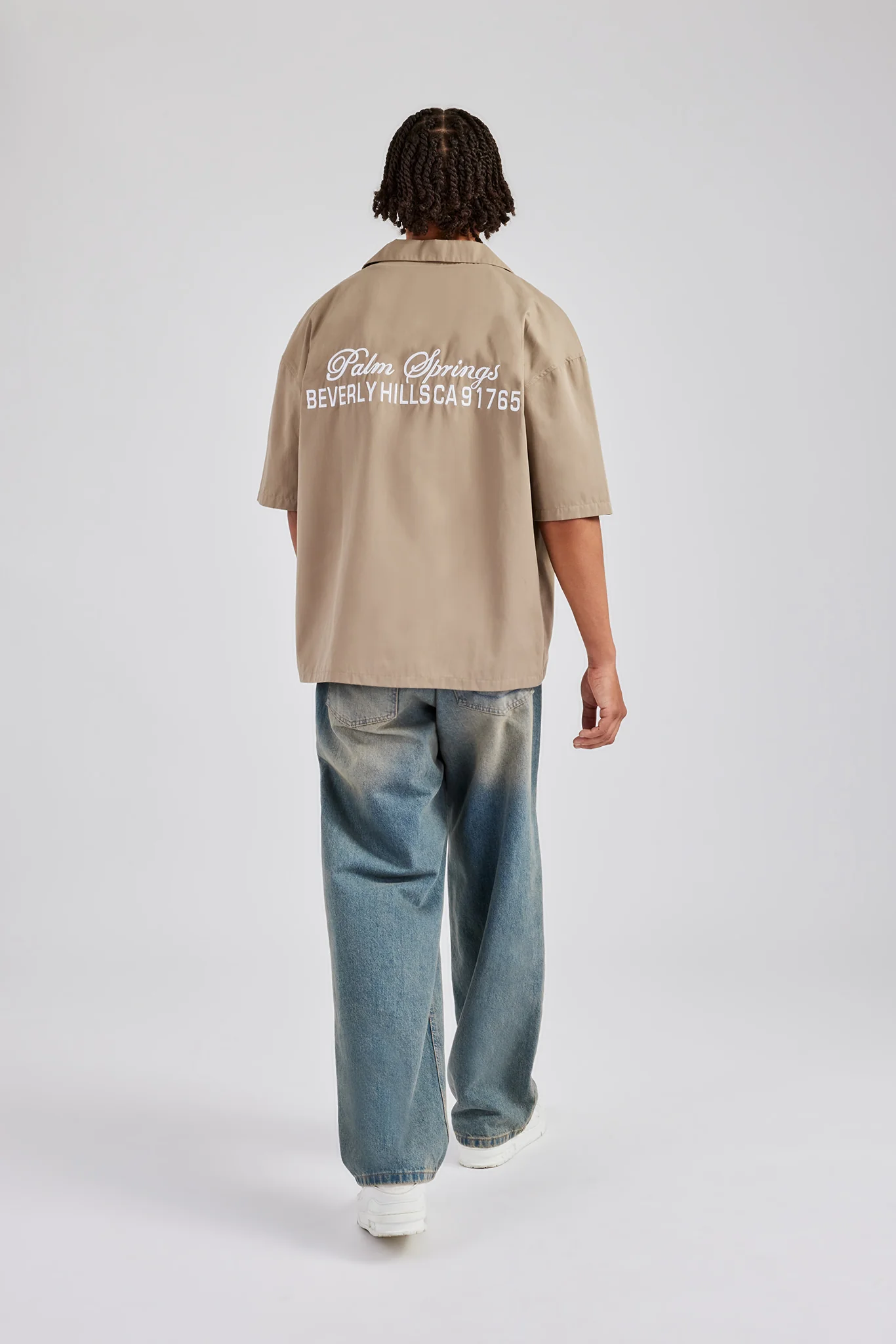 Text Print Boxy Shirt - Sage - Image 2
