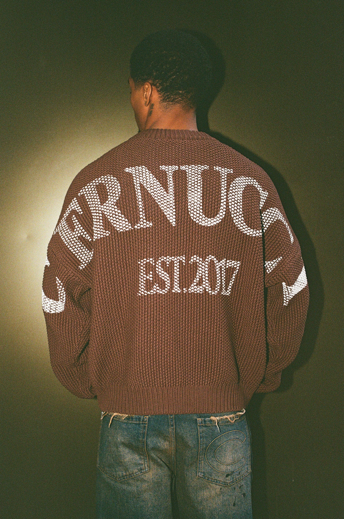Textured Knit Printed Sweatshirt - Chocolate - Image 2