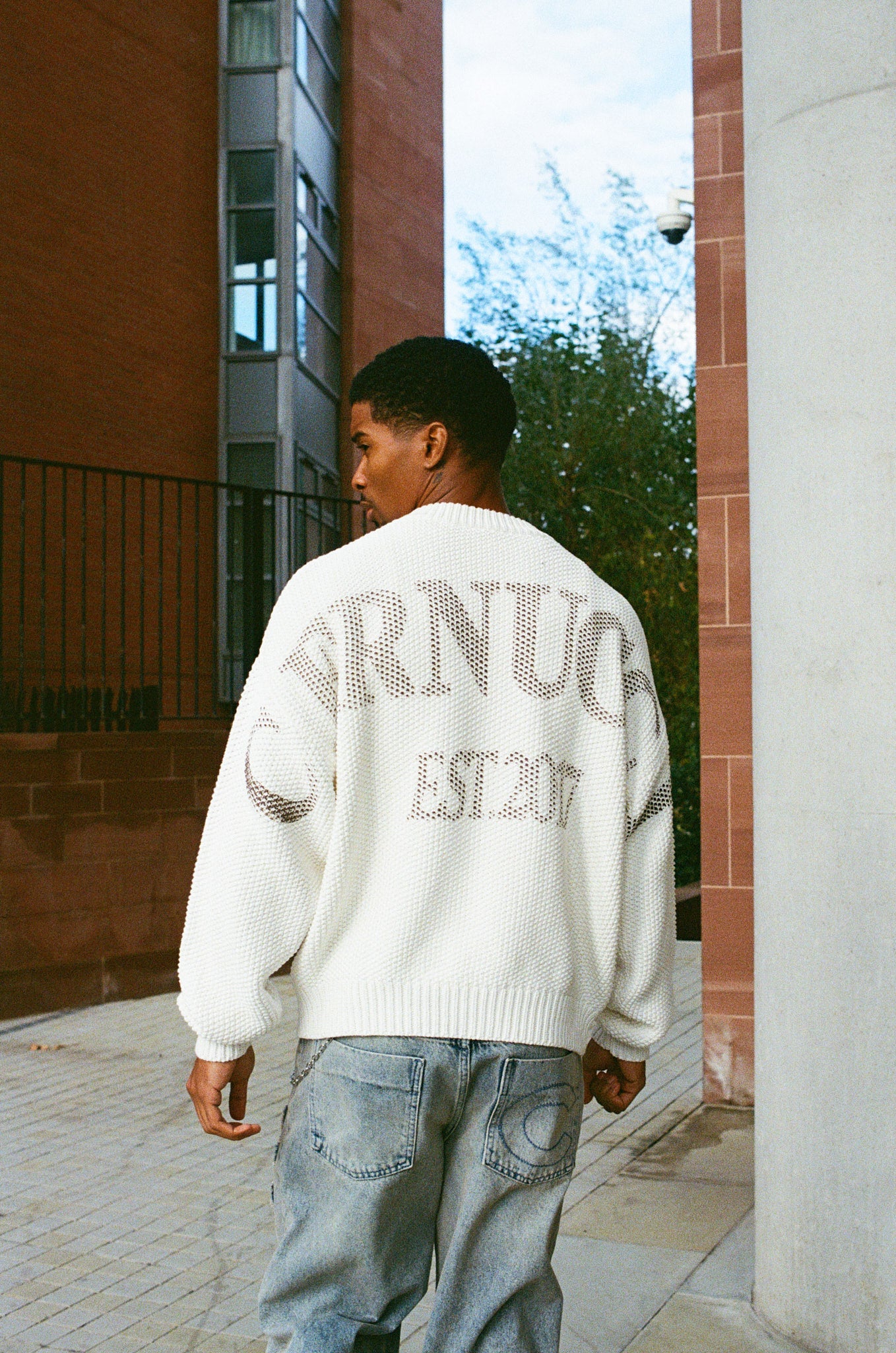 Textured Knit Printed Sweatshirt - Off White - Image 2