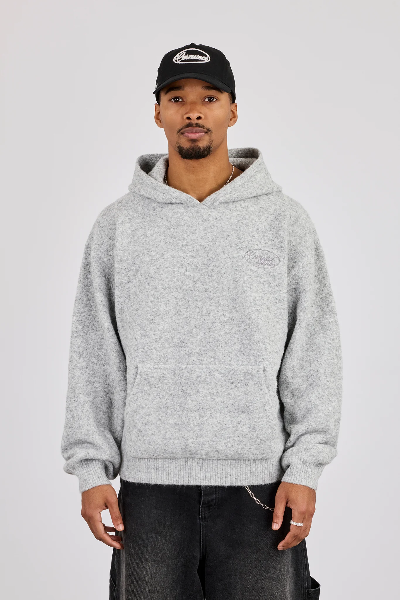 Textured Knitted Hoodie - Grey - Image 2