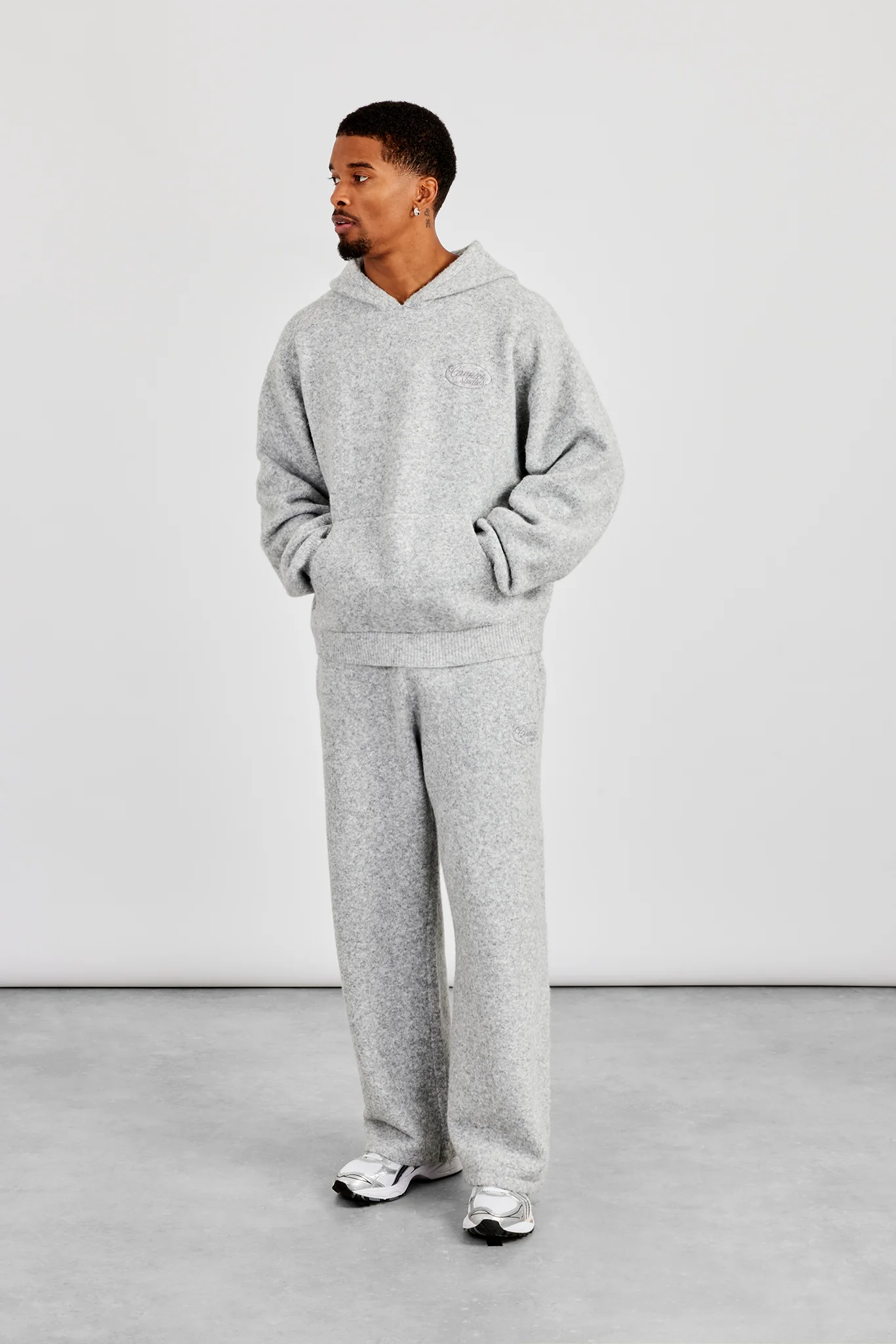 Textured Knitted Hoodie & Jogger - Grey - Image 2