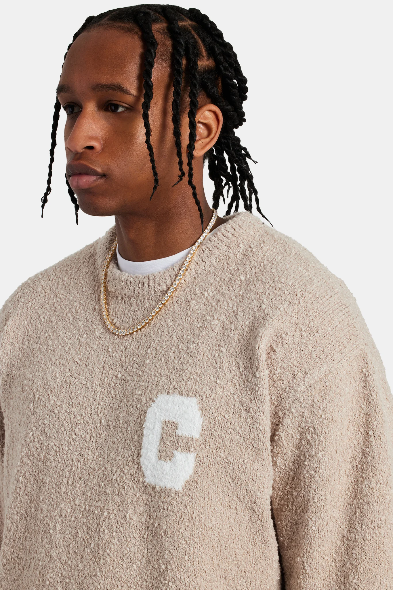 Textured Knitted Sweater Tracksuit - Beige - Image 3